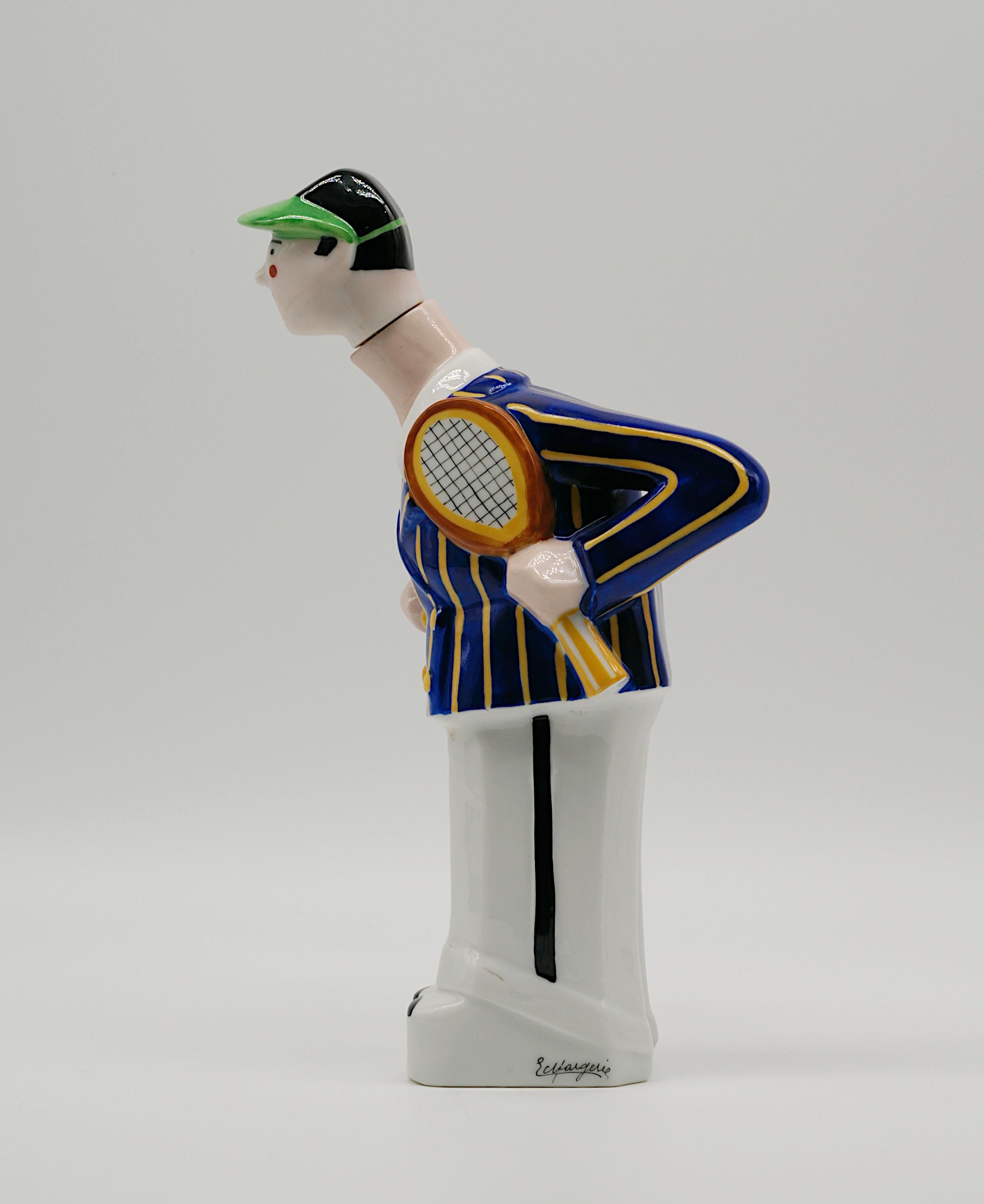 Early 20th Century Georges BASTARD Art Deco Tennisman Porcelain Bottle 1924, Paris Olympic Games For Sale