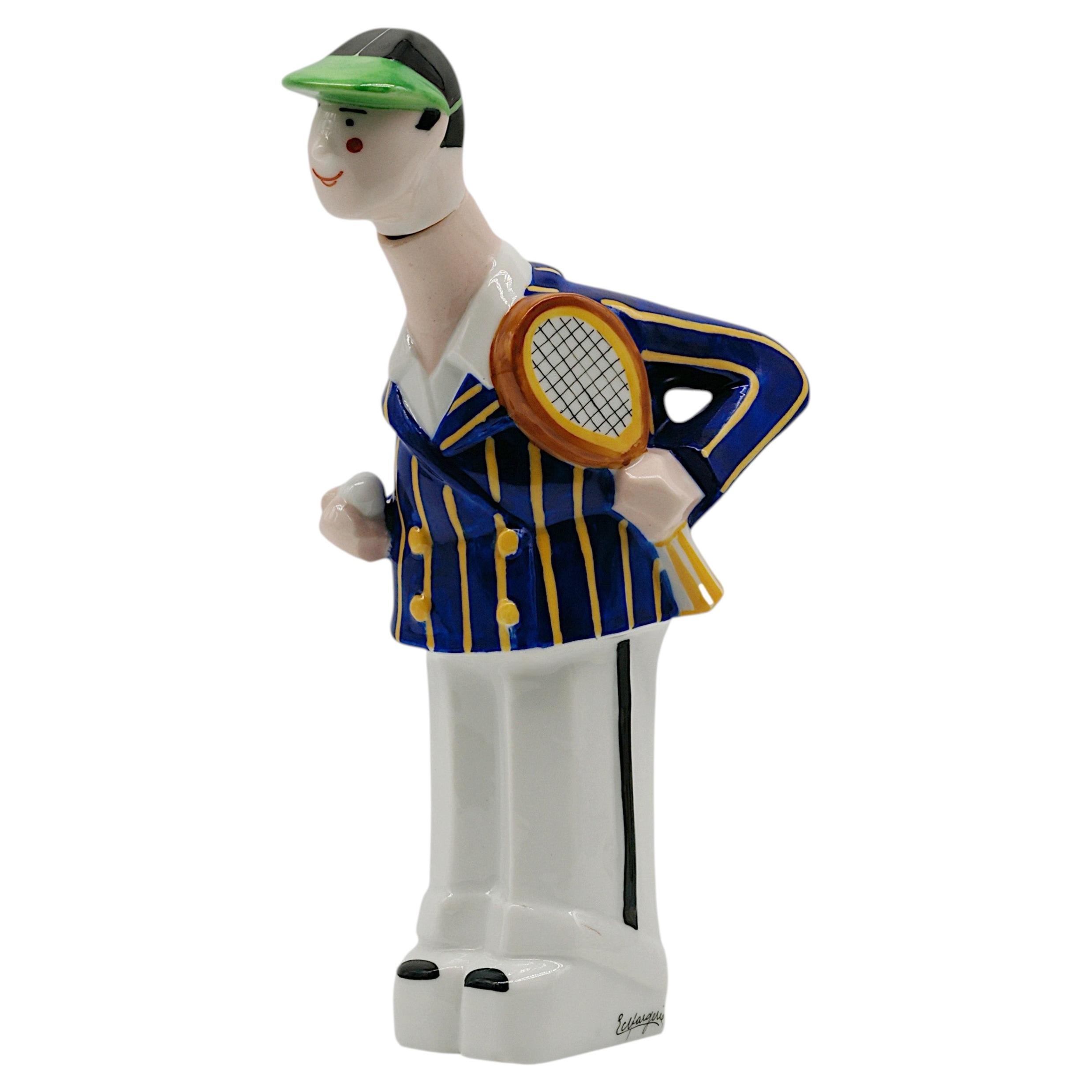Georges BASTARD Art Deco Tennisman Porcelain Bottle 1924, Paris Olympic Games
