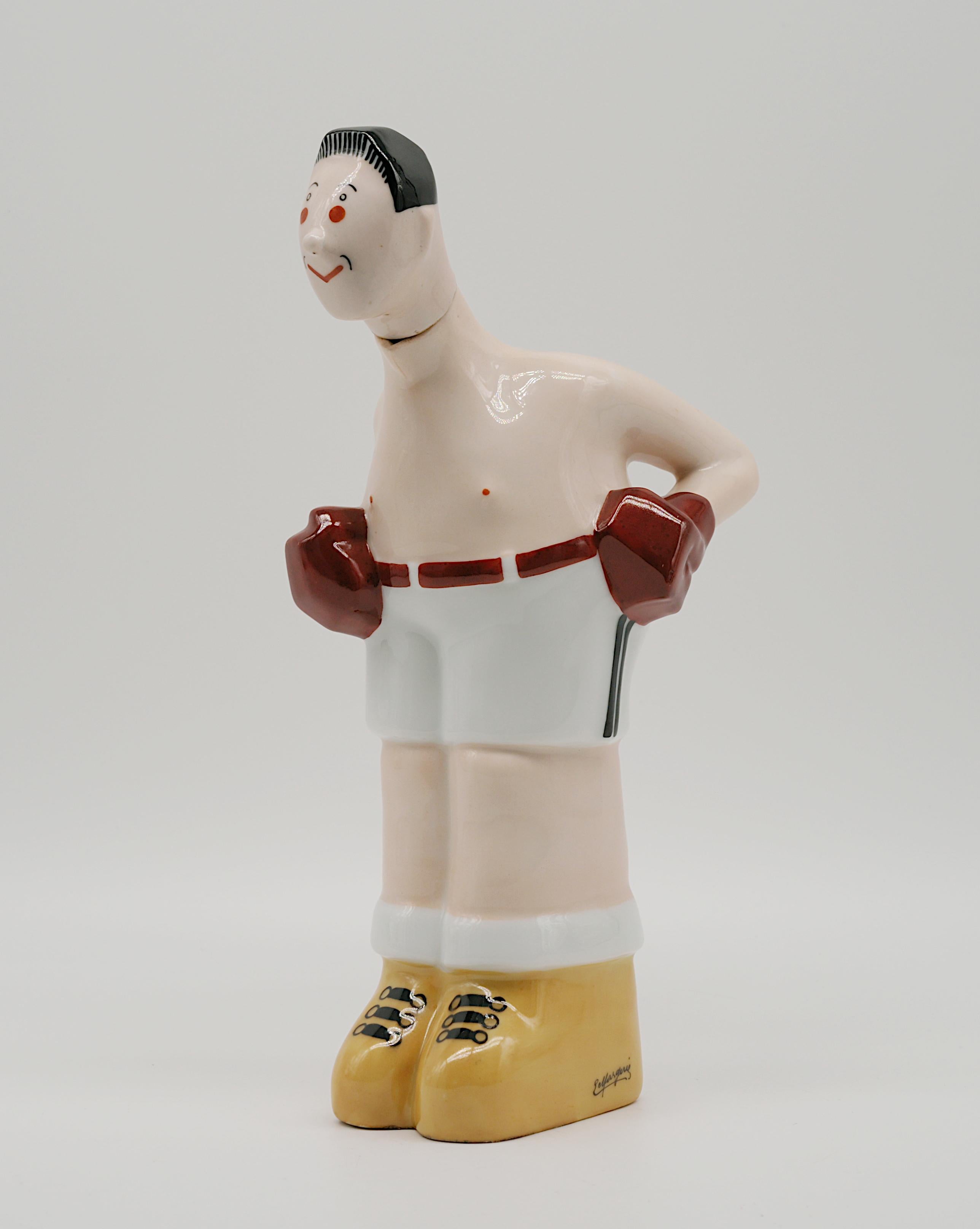 Francese Georges Bastard Bottiglia in porcellana Art Deco White Boxer 1924, Giochi Olimpici di Parigi in vendita