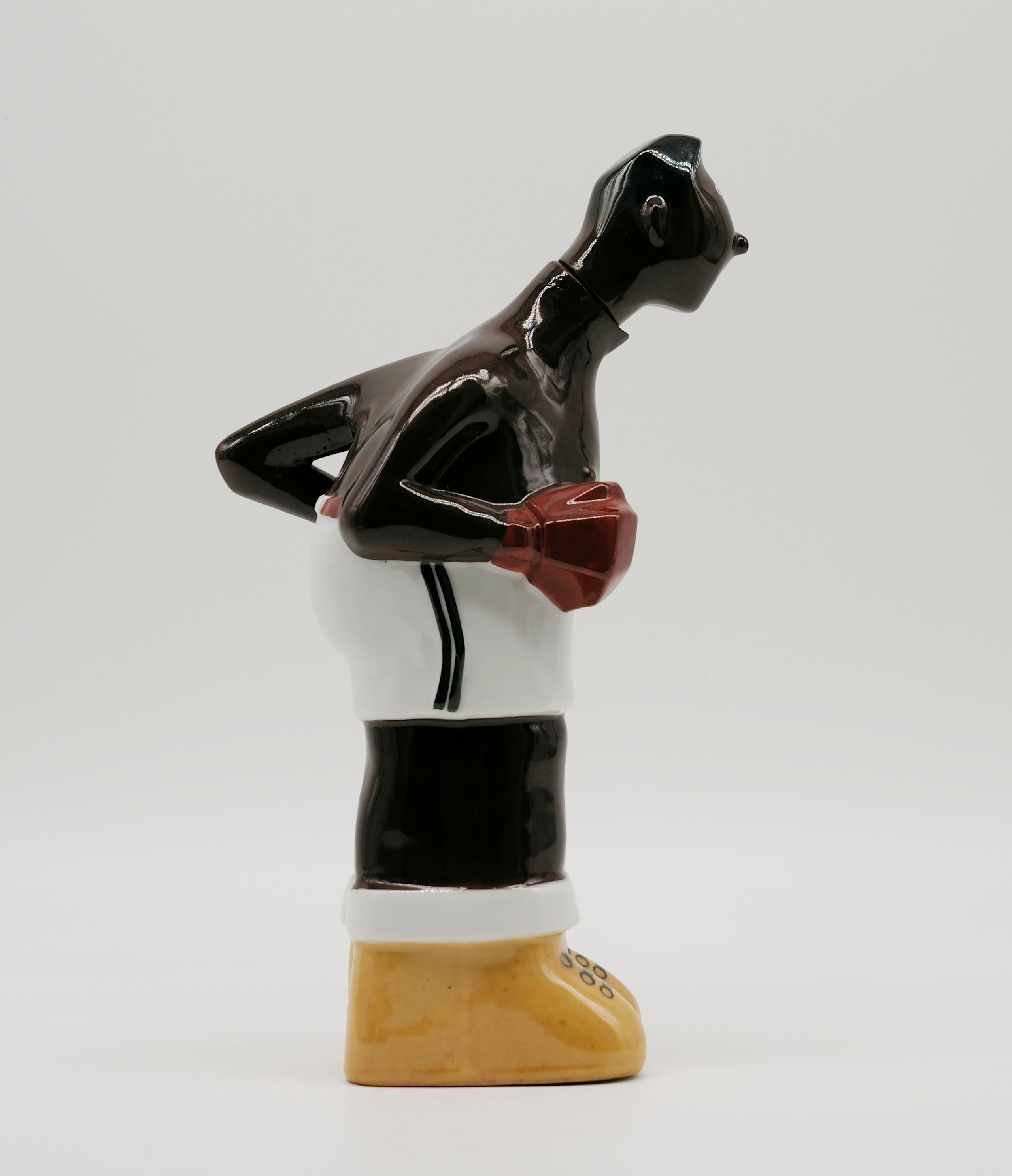 Georges BASTARD Art Deco Black Boxer Porcelain Bottle 1924, Paris Olympic Games 4