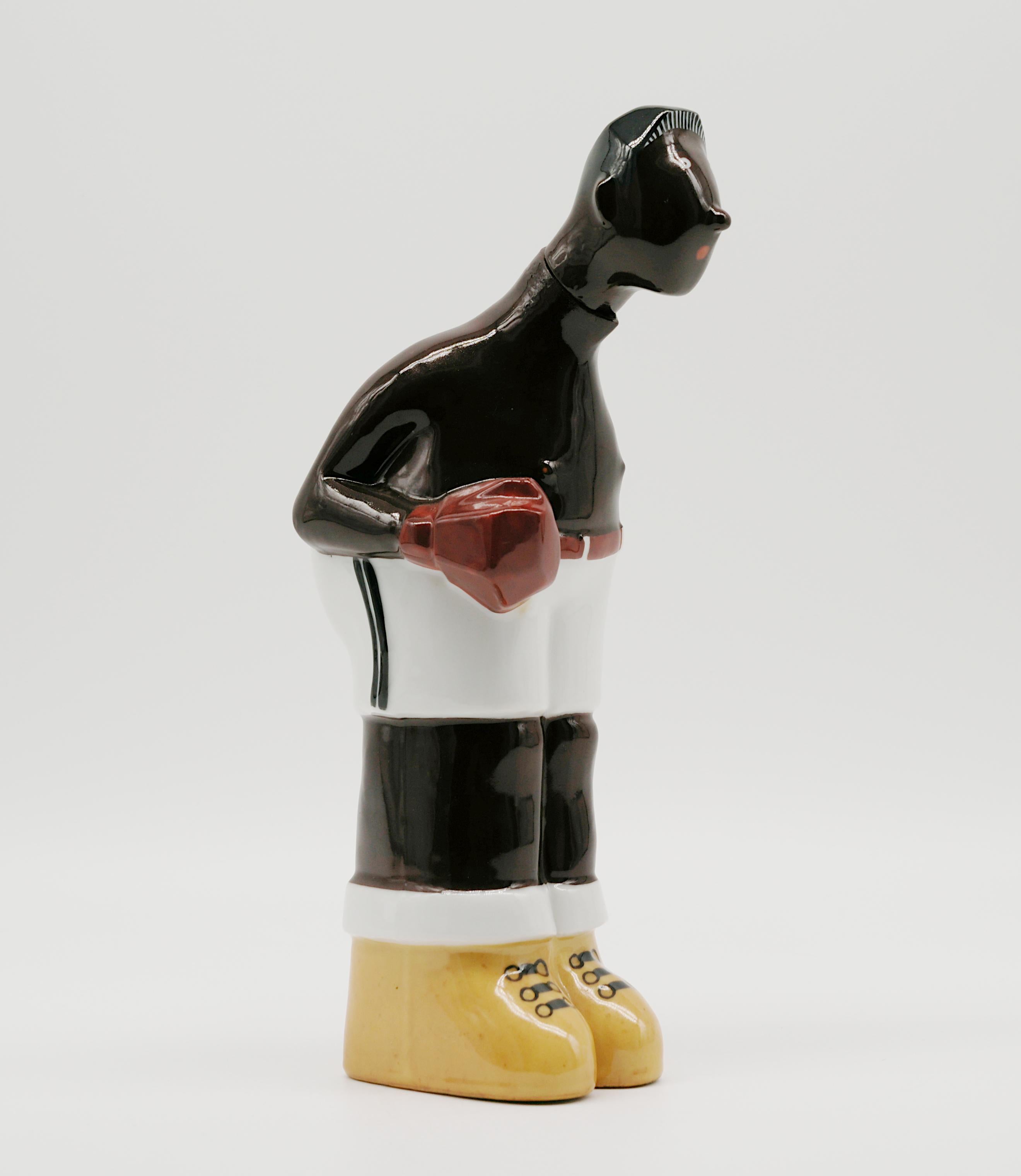 Georges BASTARD Art Deco Black Boxer Porcelain Bottle 1924, Paris Olympic Games 5