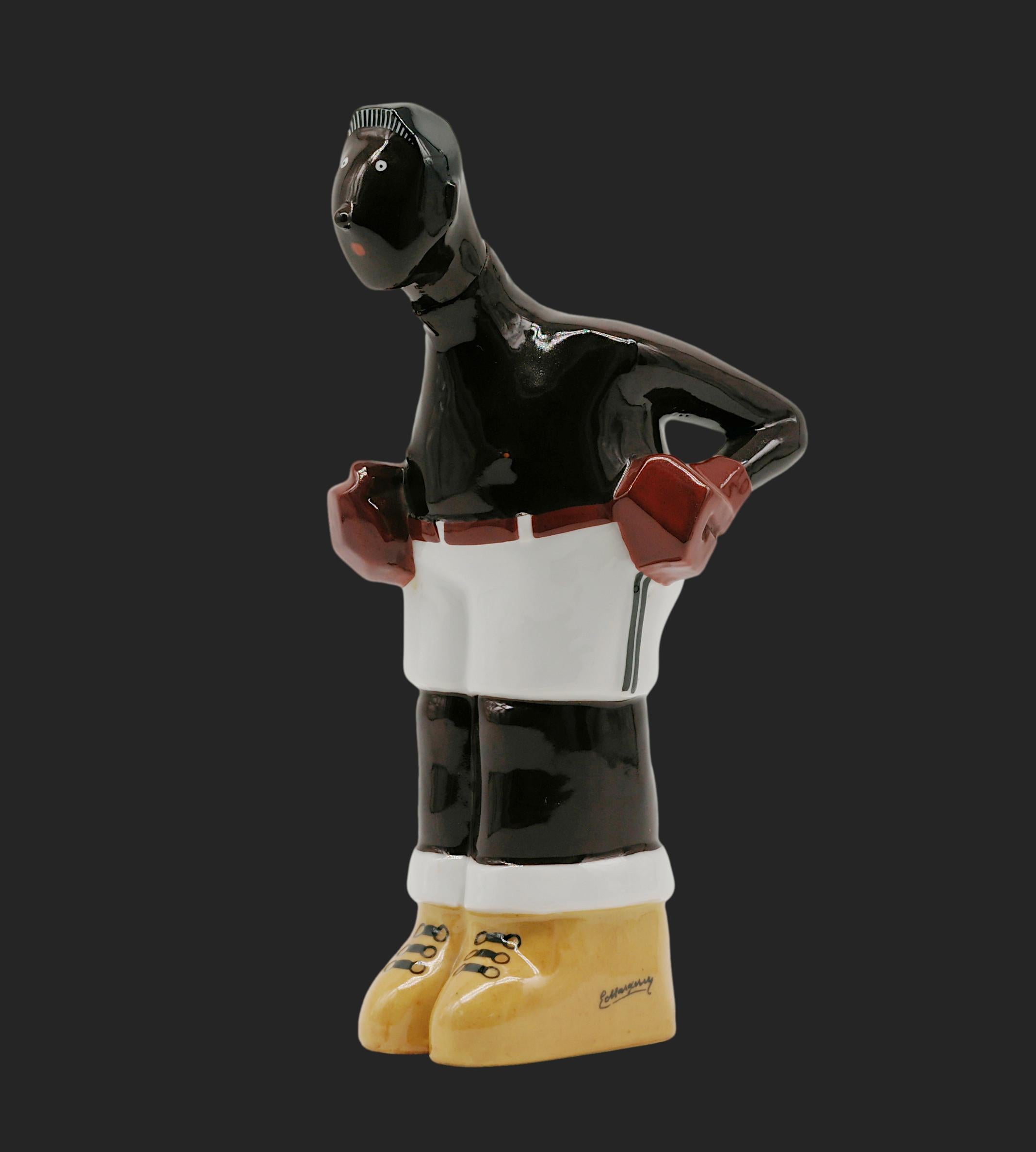 French Georges BASTARD Art Deco Black Boxer Porcelain Bottle 1924, Paris Olympic Games