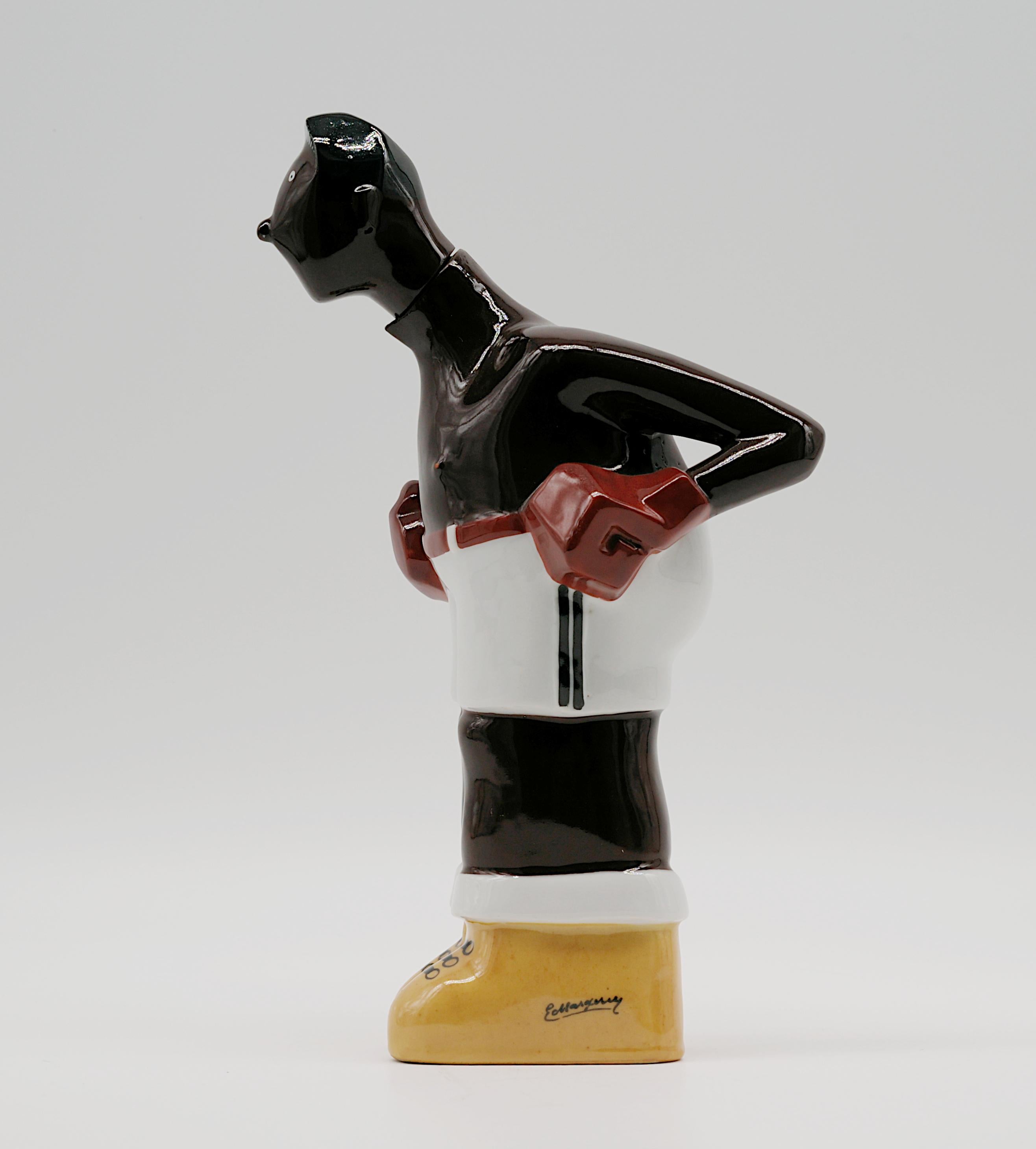Ceramic Georges BASTARD Art Deco Black Boxer Porcelain Bottle 1924, Paris Olympic Games