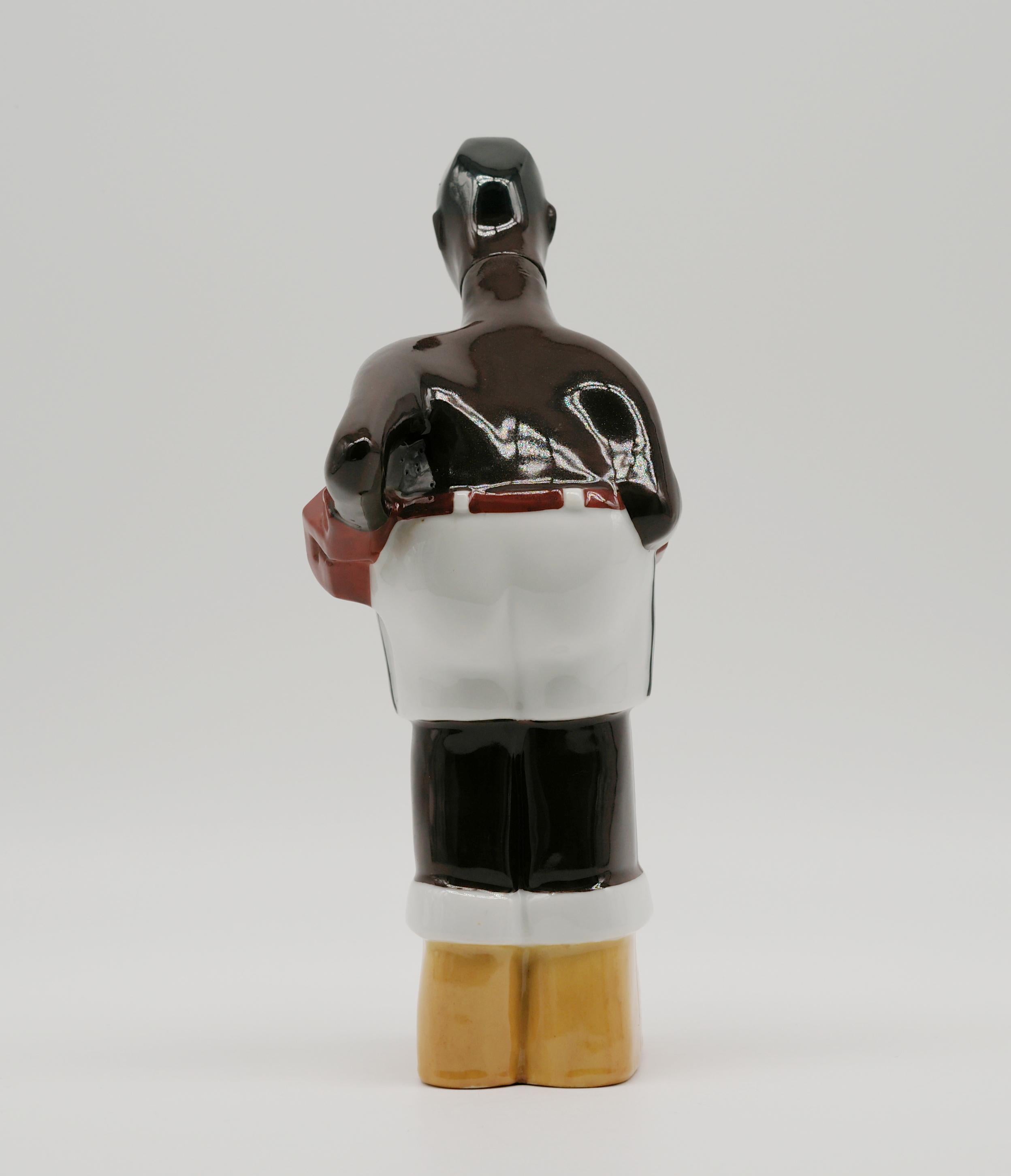 Georges BASTARD Art Deco Black Boxer Porcelain Bottle 1924, Paris Olympic Games 2