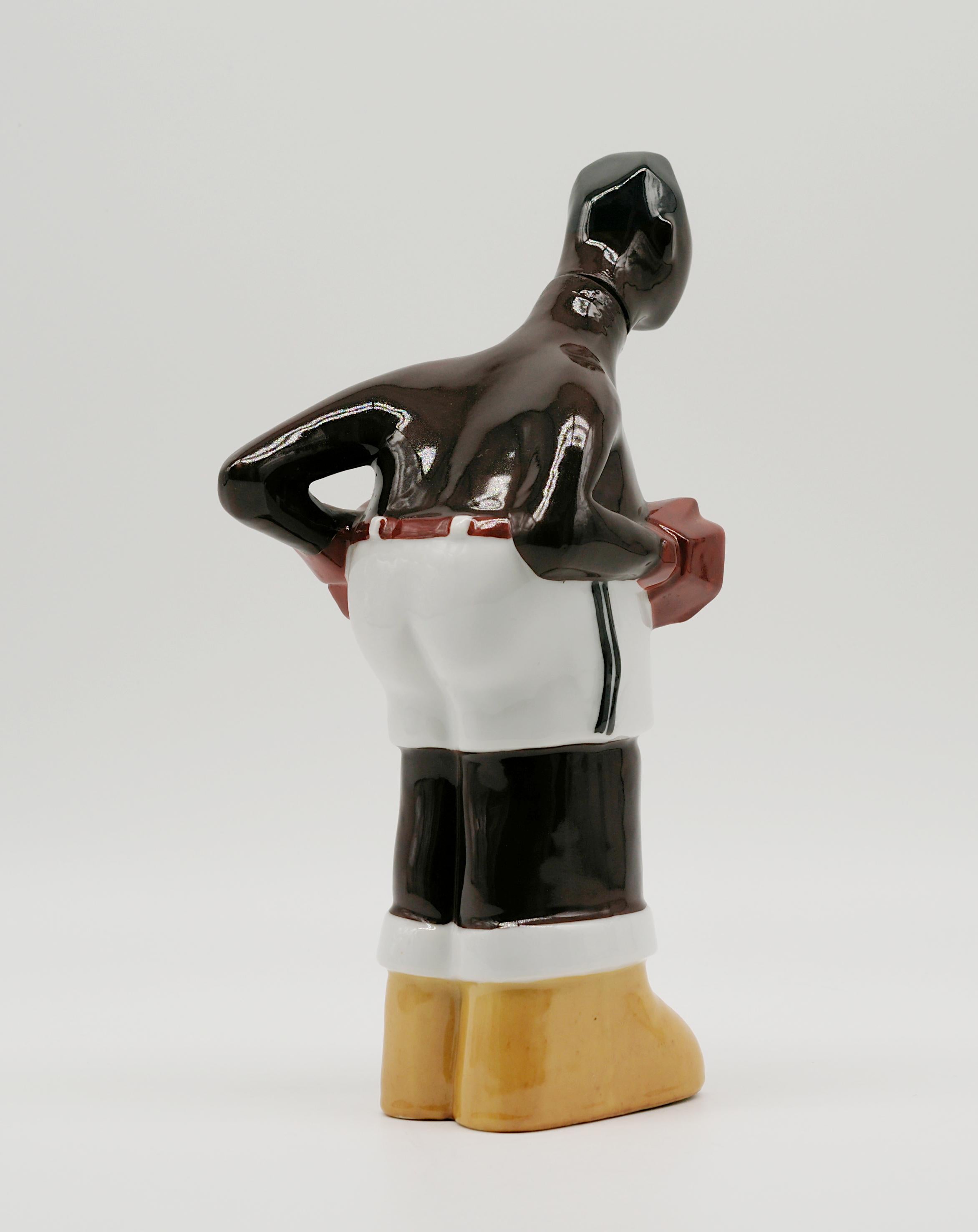Georges BASTARD Art Deco Black Boxer Porcelain Bottle 1924, Paris Olympic Games 3