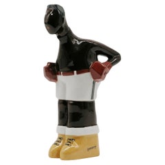 Georges BASTARD Art Deco Black Boxer Porcelain Bottle 1924, Paris Olympic Games