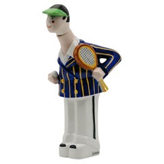 Antique Georges BASTARD French Art Deco Tennisman Porcelain Bottle 1924, Olympic Games