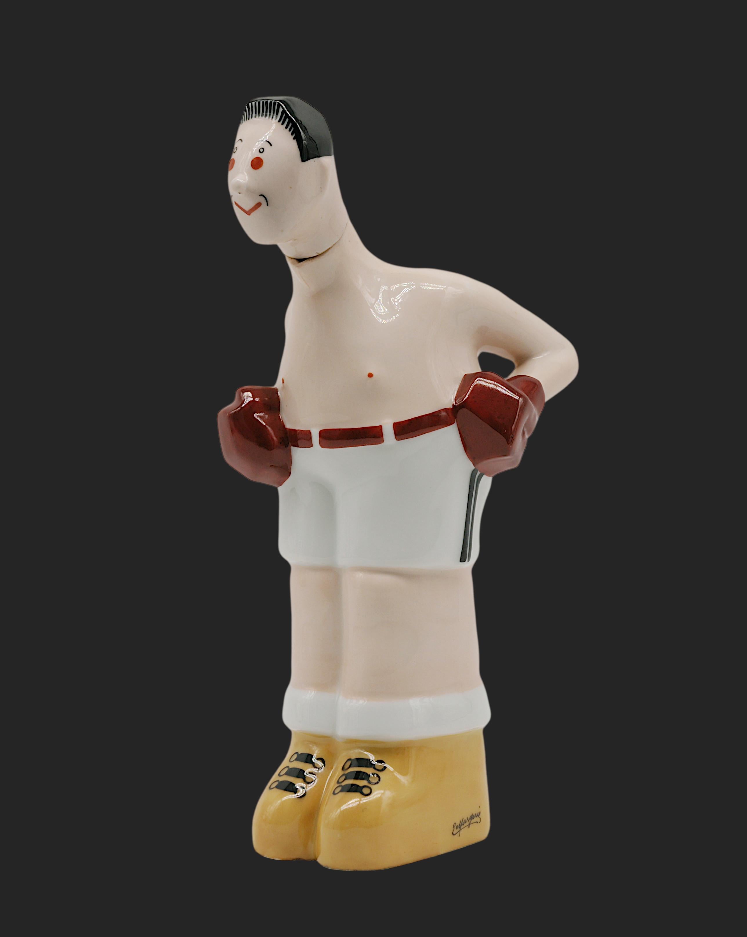Georges BASTARD Art Decó Botella de porcelana blanca de boxeador 1924, Juegos Olímpicos de París Francés en venta