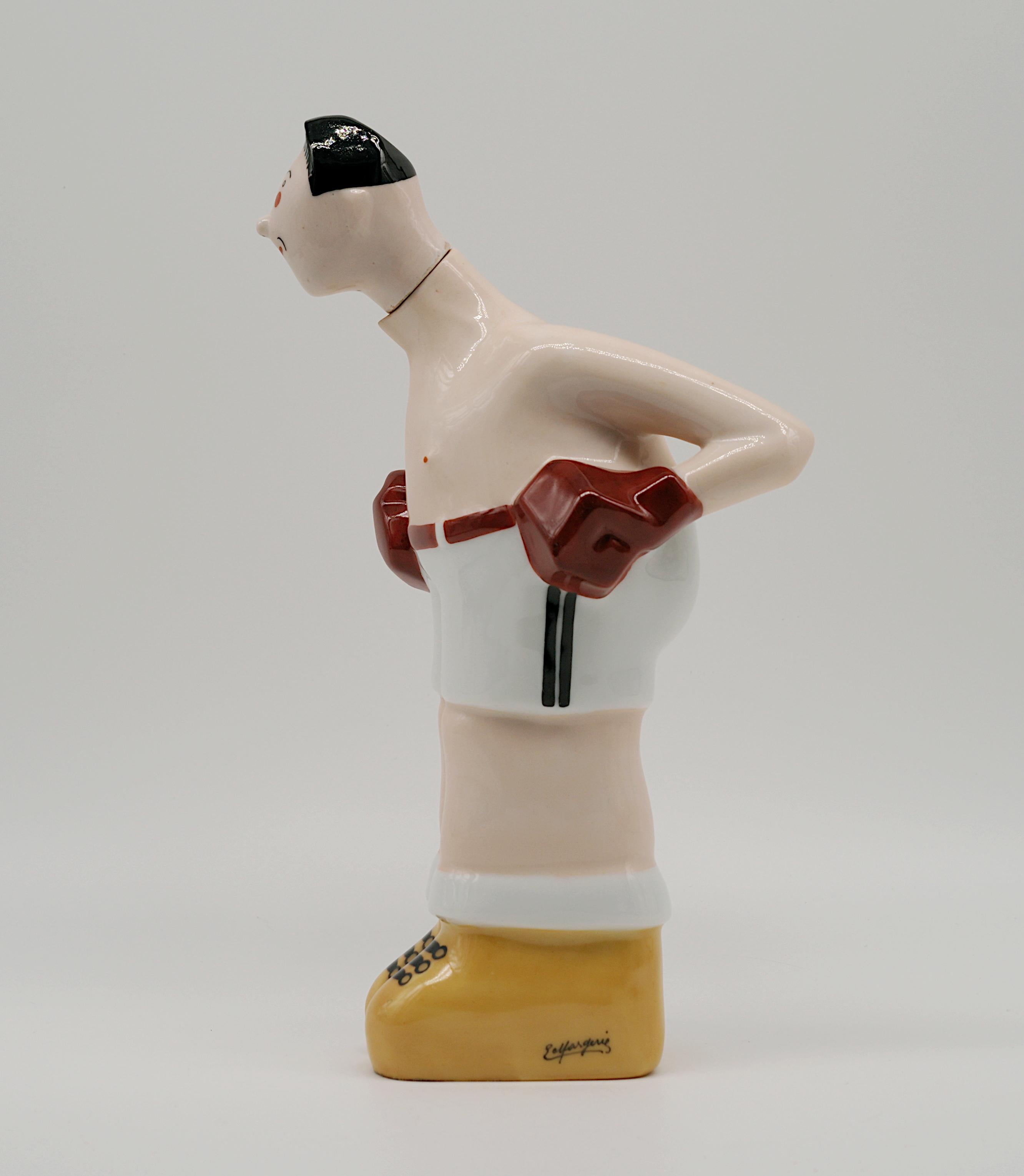 Georges BASTARD Art Decó Botella de porcelana blanca de boxeador 1924, Juegos Olímpicos de París principios del siglo XX en venta