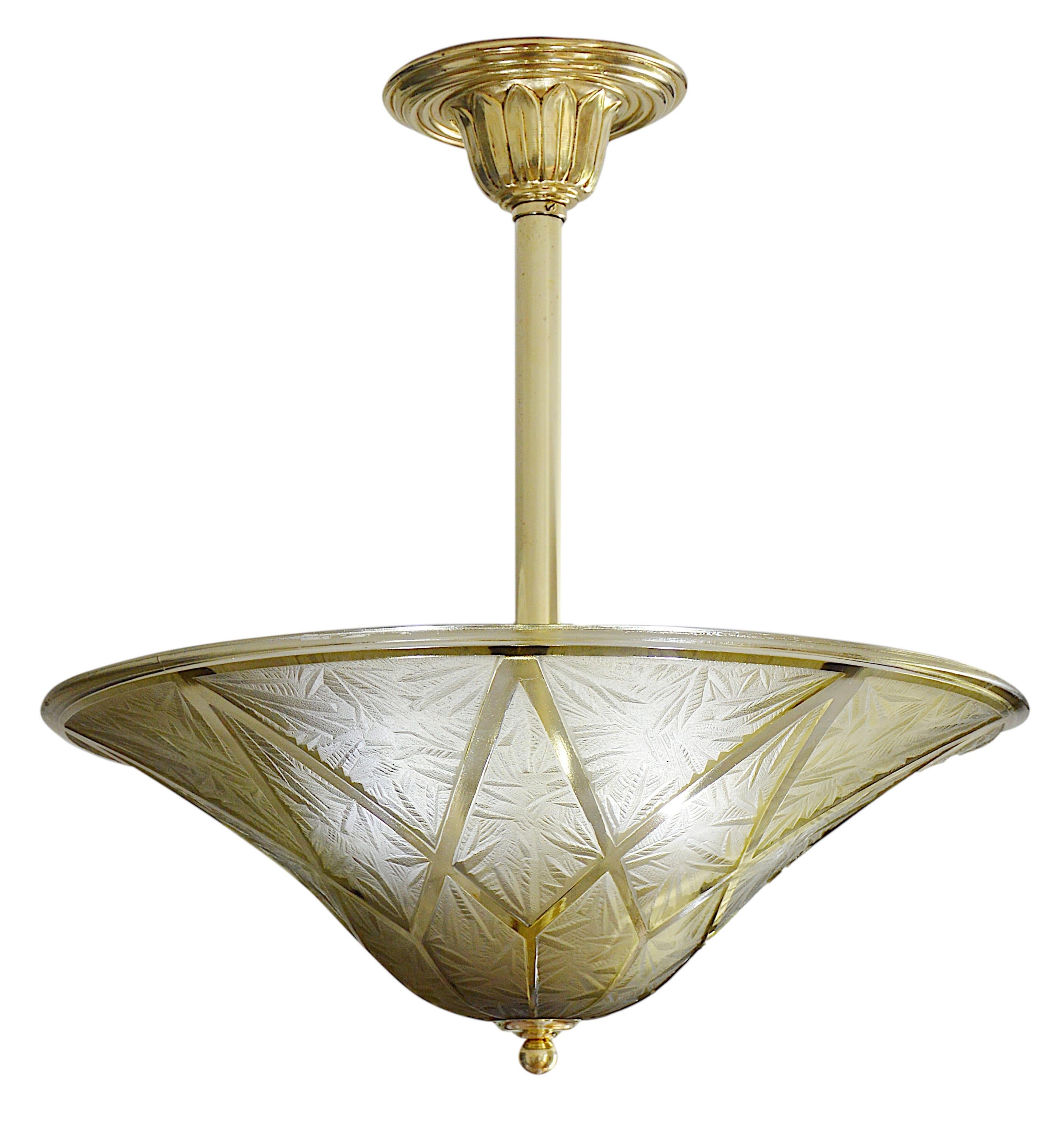 Georges Beal at Verlys French Art Deco Pendant Chandelier, Late 1920s For Sale 1