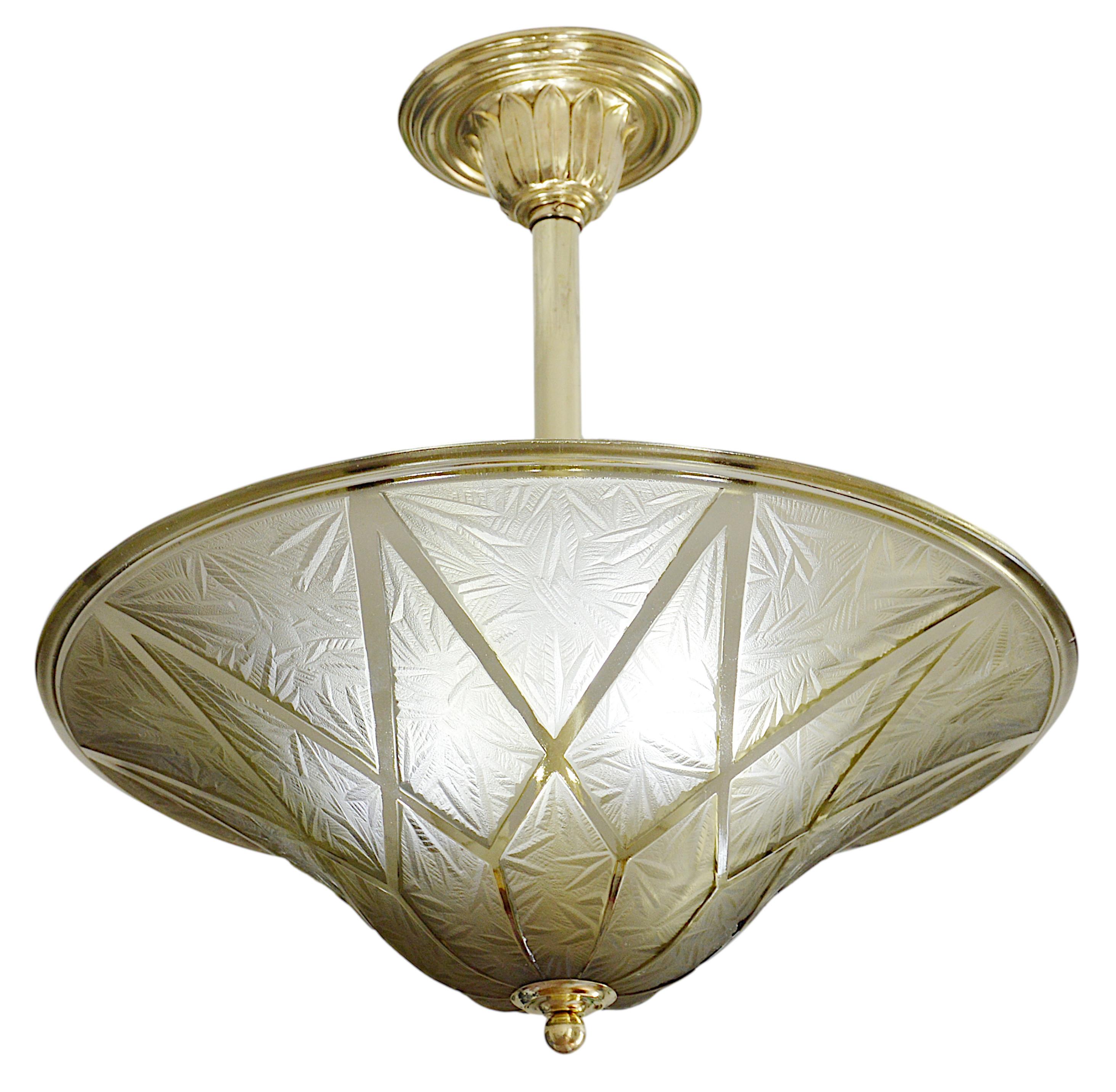 Georges Beal at Verlys French Art Deco Pendant Chandelier, Late 1920s For Sale 2