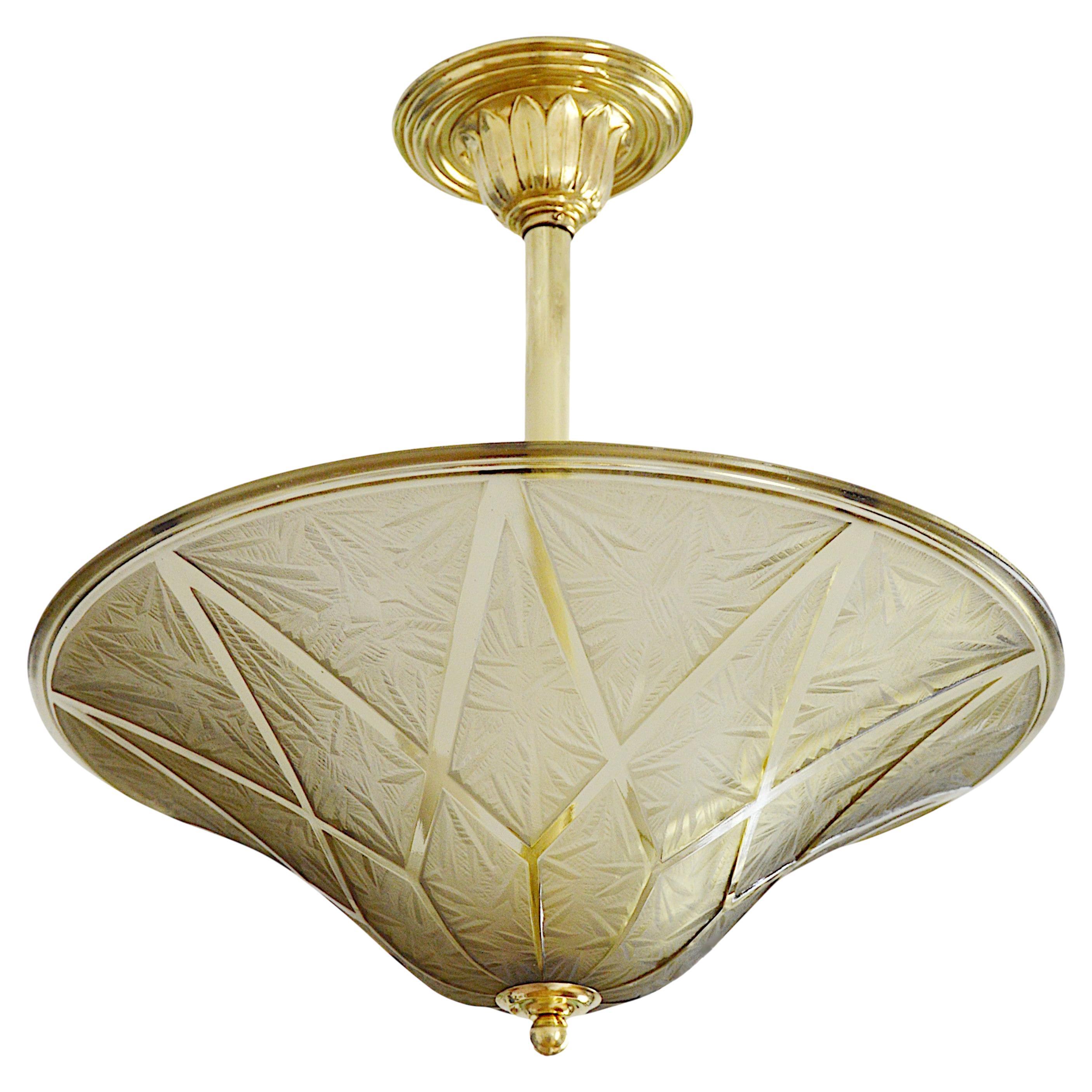 Georges Beal at Verlys French Art Deco Pendant Chandelier, Late 1920s