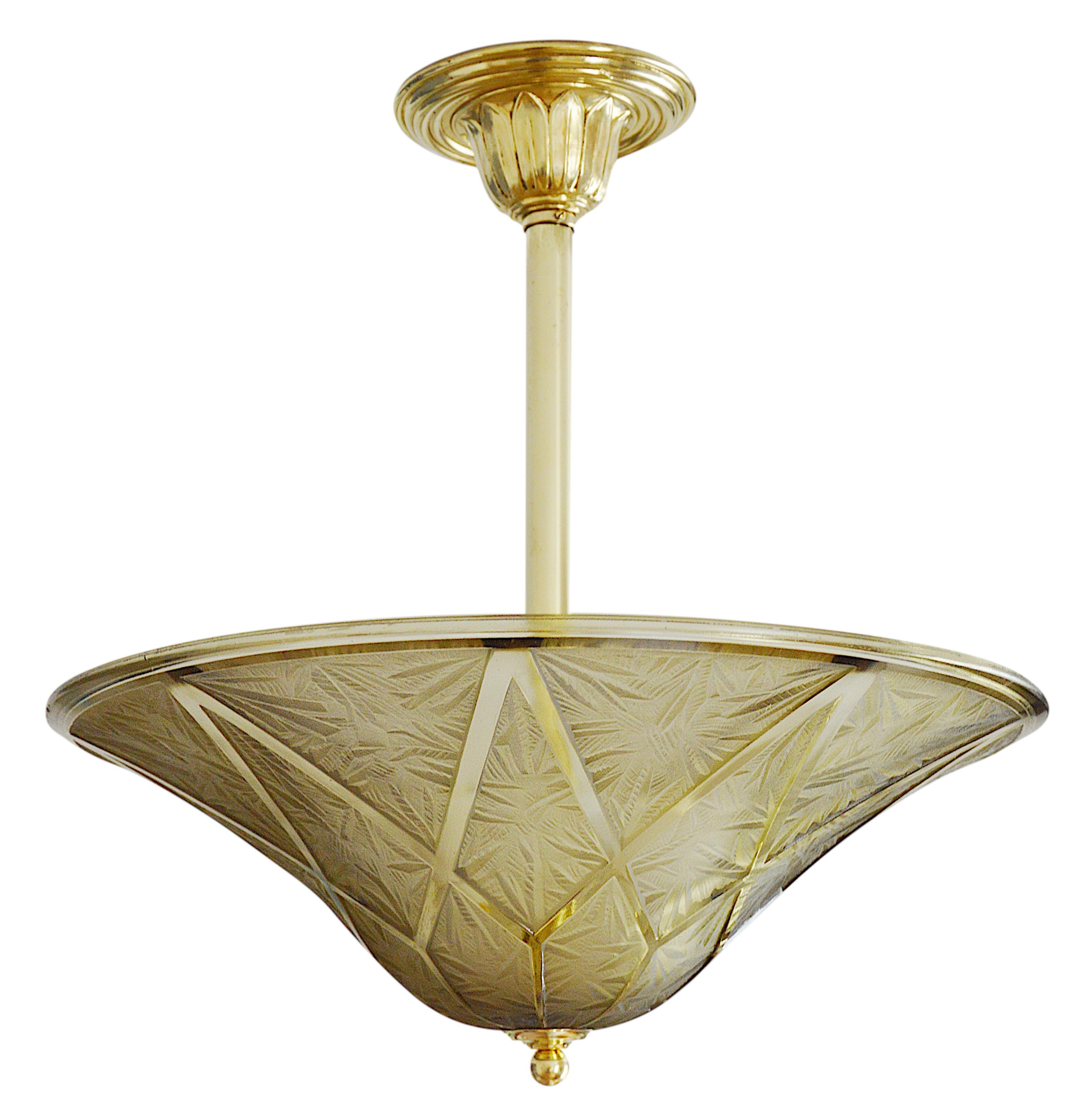 Art Déco Georges Beal at Verlys Grande e raro lampadario a sospensione Art Deco, 1920 in vendita