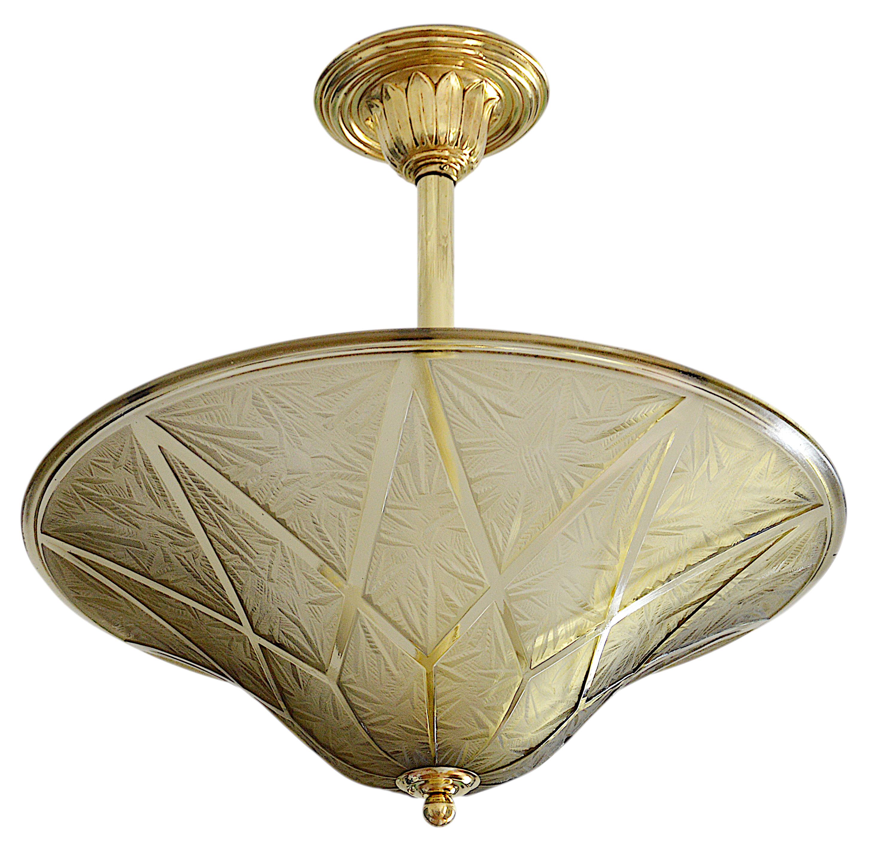 Georges Beal at Verlys Grande e raro lampadario a sospensione Art Deco, 1920 In condizioni ottime in vendita a Saint-Amans-des-Cots, FR