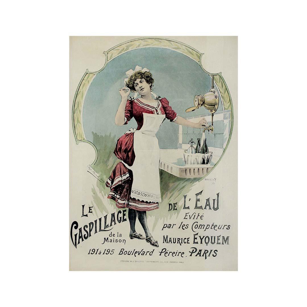 Affiche publicitaire originale de Georges Blott, fabricant de mètres d'eau, 1895 en vente 1