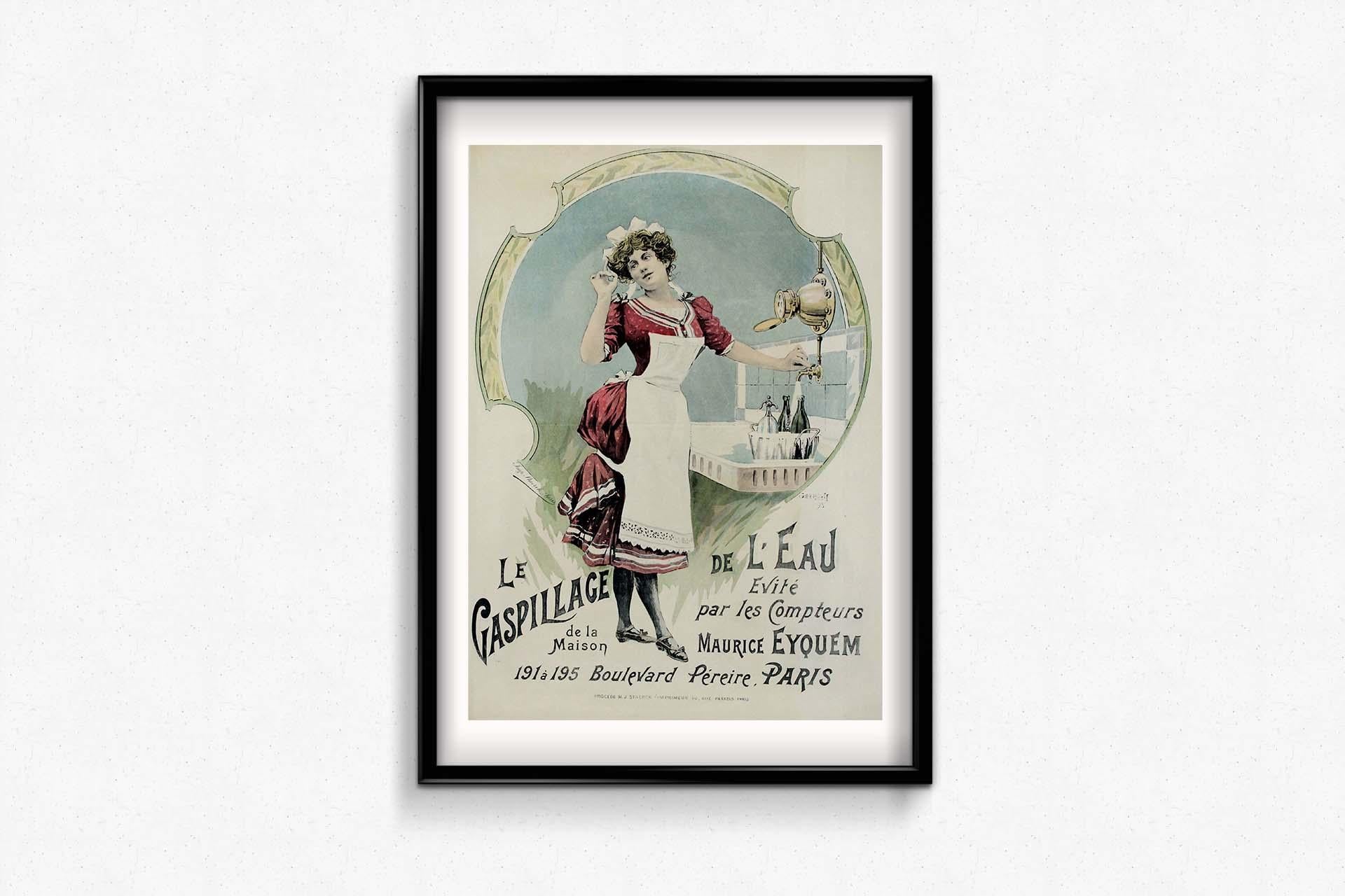 Original Werbeplakat von Georges Blott, Hersteller von Wassermetern, 1895 im Angebot 3