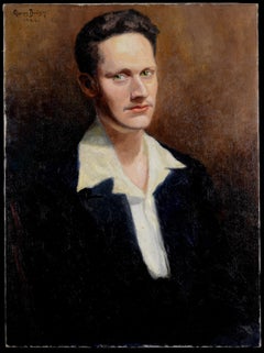 Portrait of a Young Man - Large Early 20th Century Antique French Oil Painting