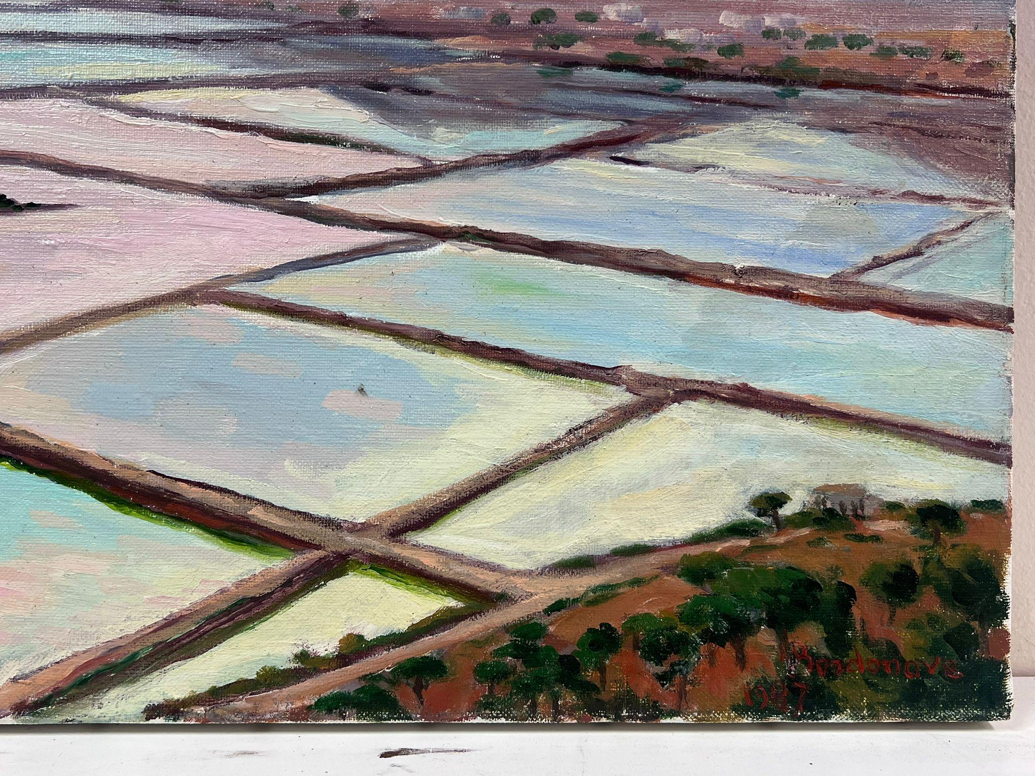 Salt Ponds
signed by Georges Bordonave (French contemporary) 
dated 1987
oil painting on canvas, unframed
unframed: 15 x 22 inches
condition: very good
provenance: from a large private collection of this artists work, western Paris, France. 