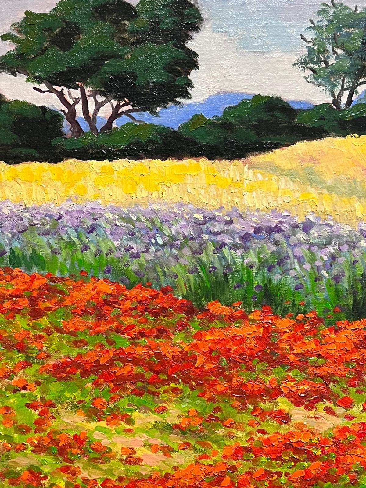 French Poppy Fields Large Original French Impressionist Signed Oil Painting For Sale 3