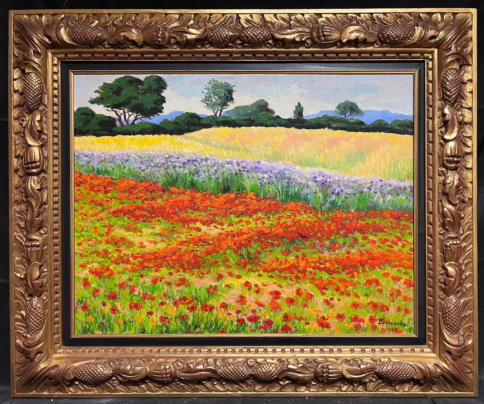 French Poppy Fields Large Original French Impressionist Signed Oil Painting