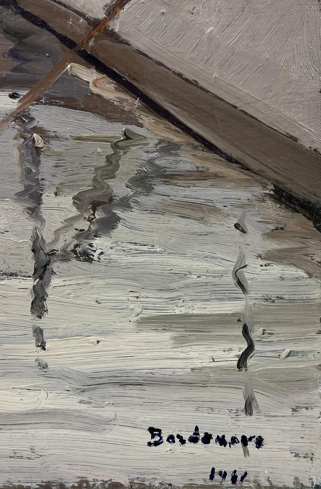 The Old Harbor
signed by Georges Bordonave (French contemporary) 
dated 1968
oil painting on canvas, unframed
unframed: 20 x 24 inches
condition: very good
provenance: from a large private collection of this artists work, western Paris, France. 