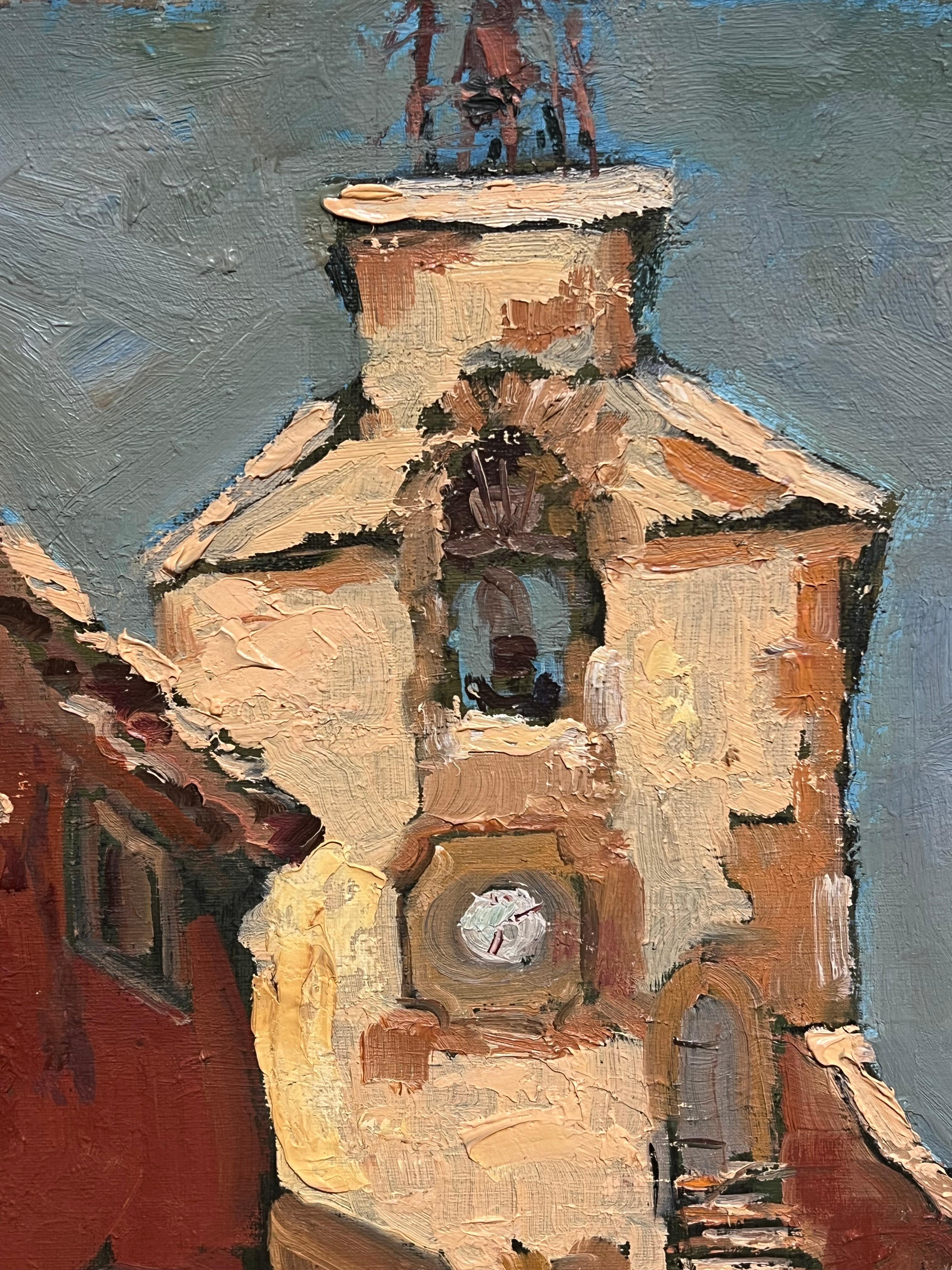 Pittura a olio impressionista francese degli anni '60 Vecchio villaggio di case in pietra del sud della Francia - Painting di Georges Bordonove