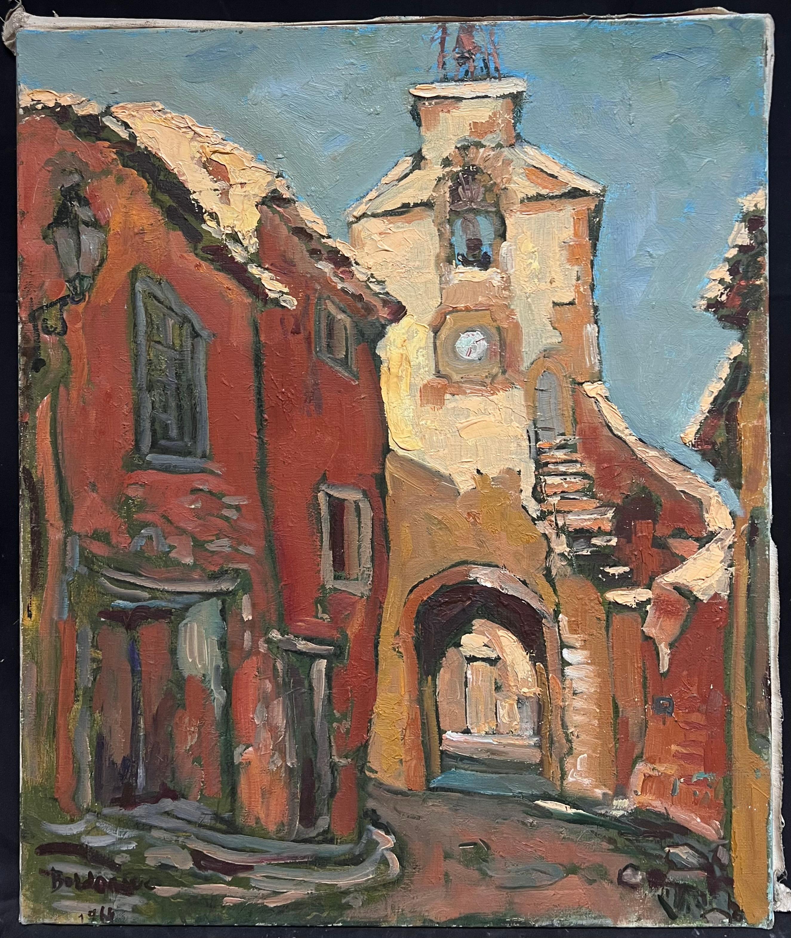 Pittura a olio impressionista francese degli anni '60 Vecchio villaggio di case in pietra del sud della Francia - Painting Impressionismo di Georges Bordonove