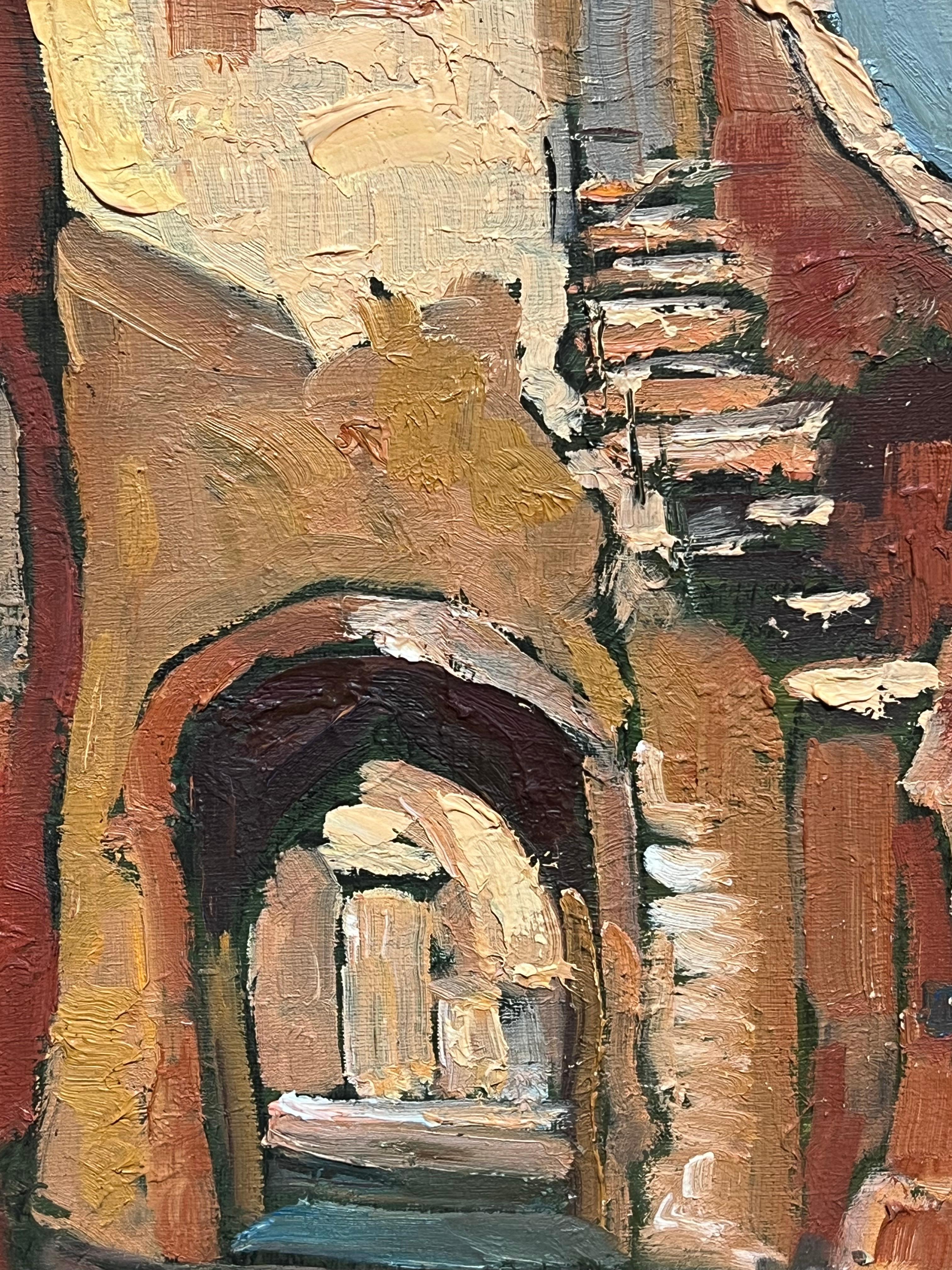 L'Antico Villaggio di Stone
di Georges Bordonave (francese contemporaneo)
dipinto a olio su tela firmato, senza cornice
tela: 22 x 18 pollici
datato 1966
condizioni: ottime
provenienza: da una grande collezione privata di opere di questo artista, a