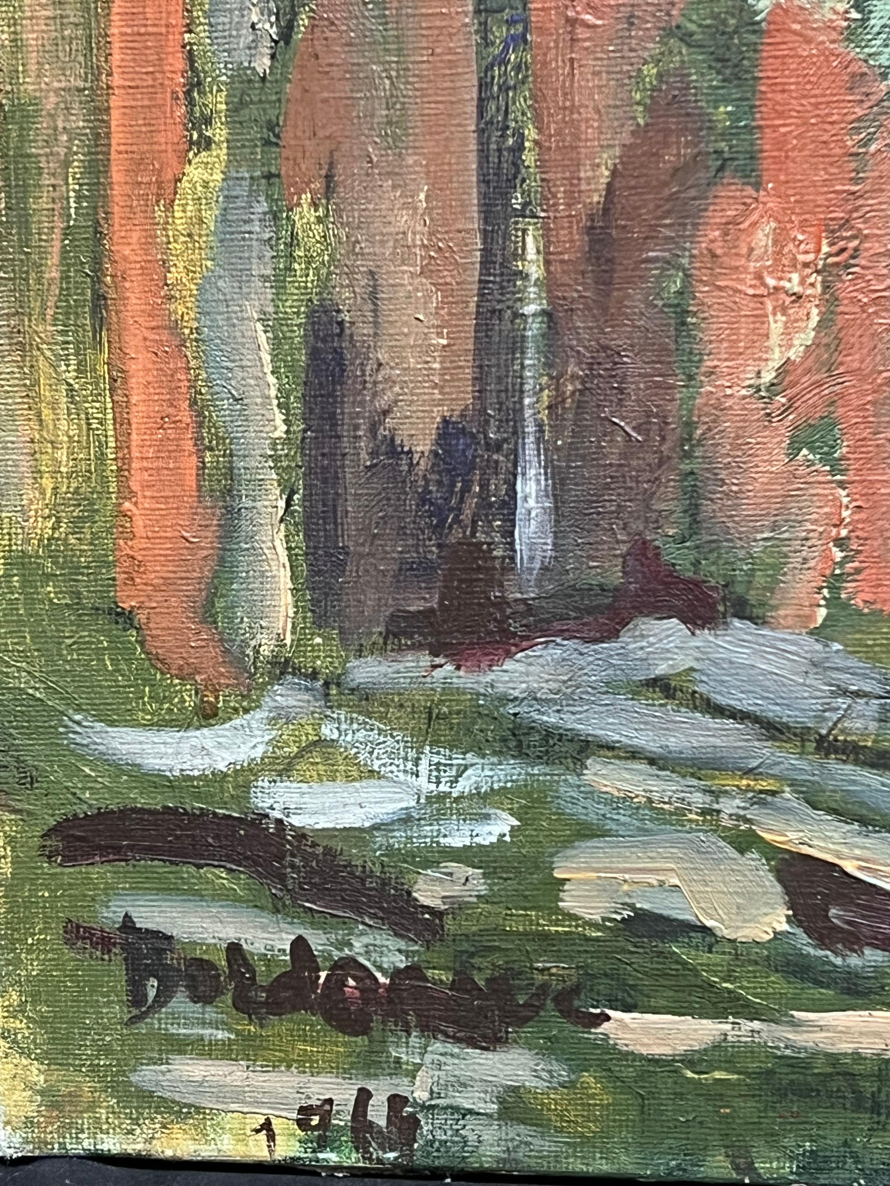 Pittura a olio impressionista francese degli anni '60 Vecchio villaggio di case in pietra del sud della Francia 1