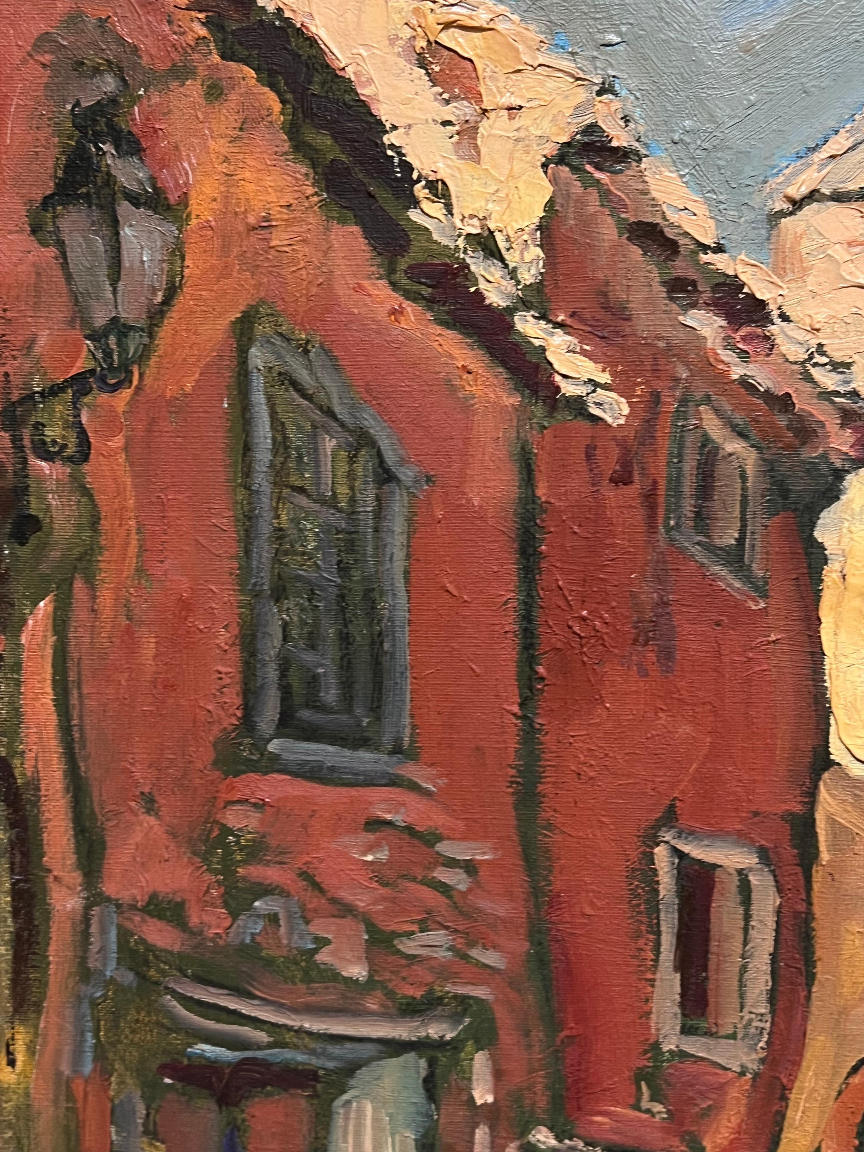 Pittura a olio impressionista francese degli anni '60 Vecchio villaggio di case in pietra del sud della Francia 2