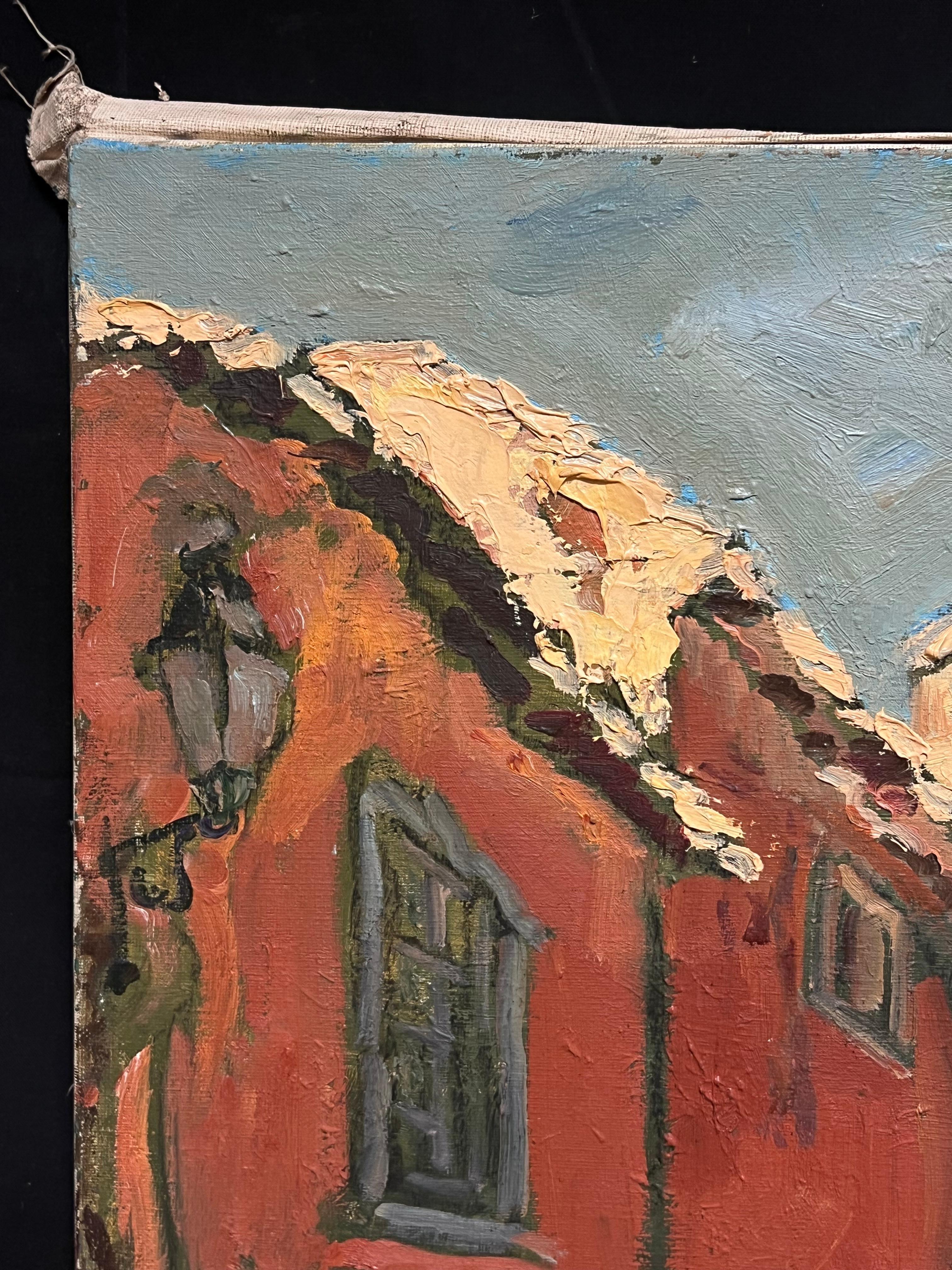 Pittura a olio impressionista francese degli anni '60 Vecchio villaggio di case in pietra del sud della Francia 3