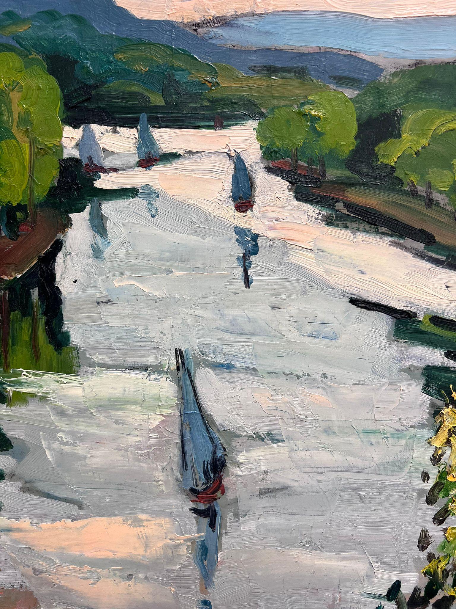1960's French Moody Sludgy Green River Landscape Ile de France Firmado y fechado - Painting Impresionista de Georges Bordonove