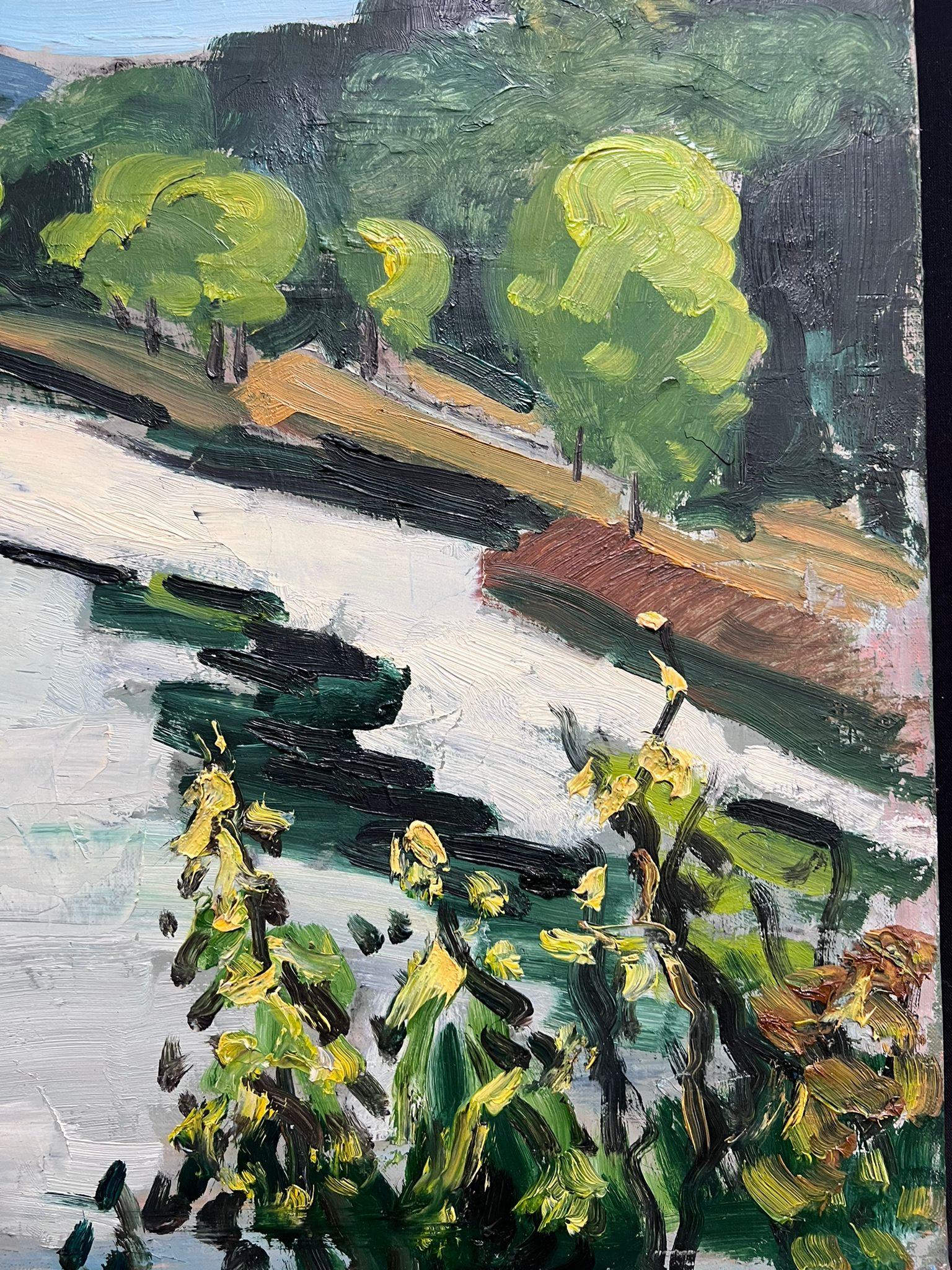 1960's French Moody Sludgy Green River Landscape Ile de France Firmado y fechado 2