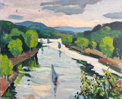 1960's French Moody Sludgy Green River Landscape Ile de France Firmado y fechado