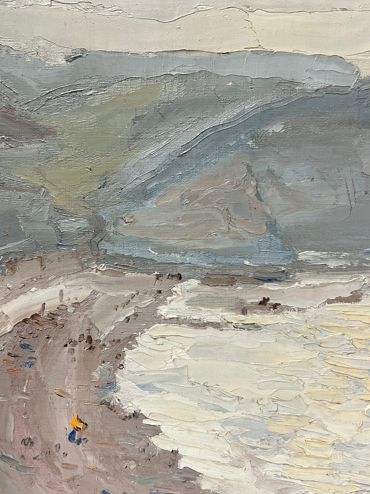 1970's French Impressionist Oil Etretat Normandy Coastline Seascape Signed Oil - Gray Landscape Painting by Georges Bordonove