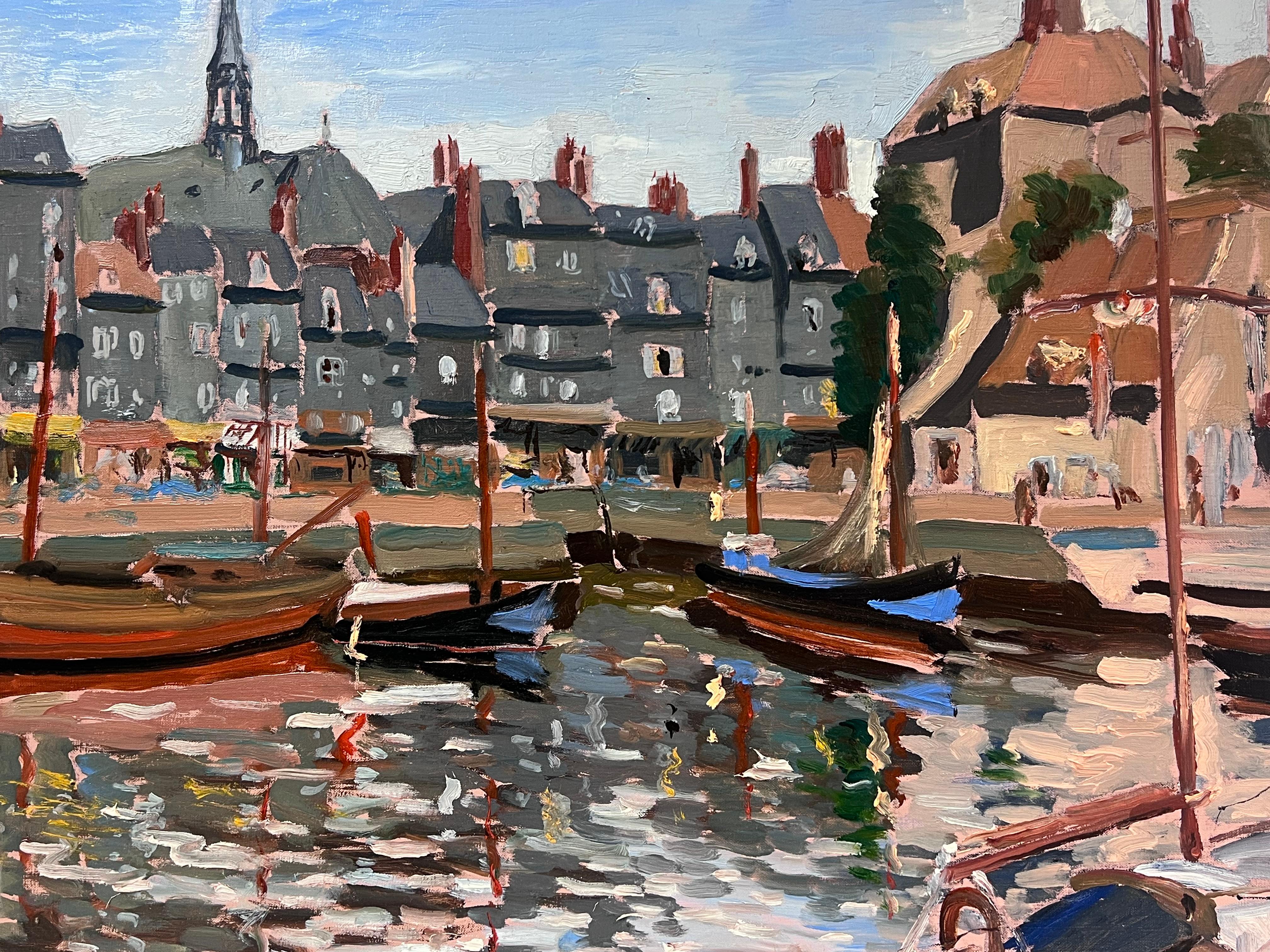 The French Harbor (we think most likely this is Honfleur, which is a subject visited by the artist several times). 

by Georges Bordonave (French contemporary)  
signed oil painting on canvas, unframed
dated 1970
unframed: 20 x 24 inches
condition: