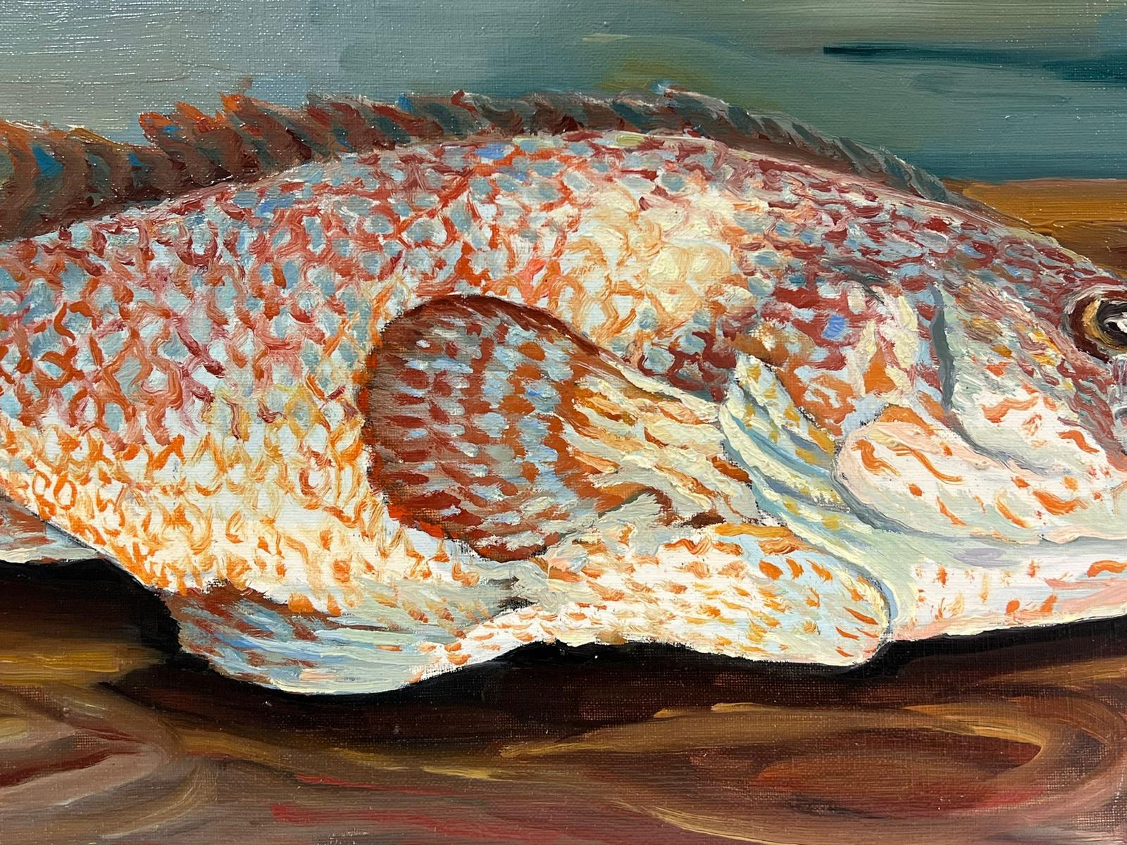 1970's French Impressionist Signed Oil Still Life of an Exotic Fish - Painting by Georges Bordonove