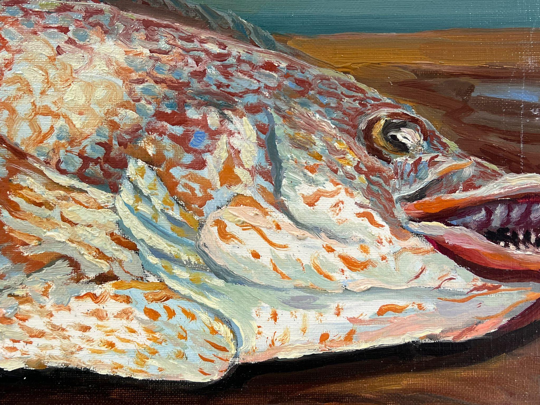 Französisches impressionistisches signiertes Ölstillleben eines exotischen Fisches, 1970er Jahre im Angebot 1