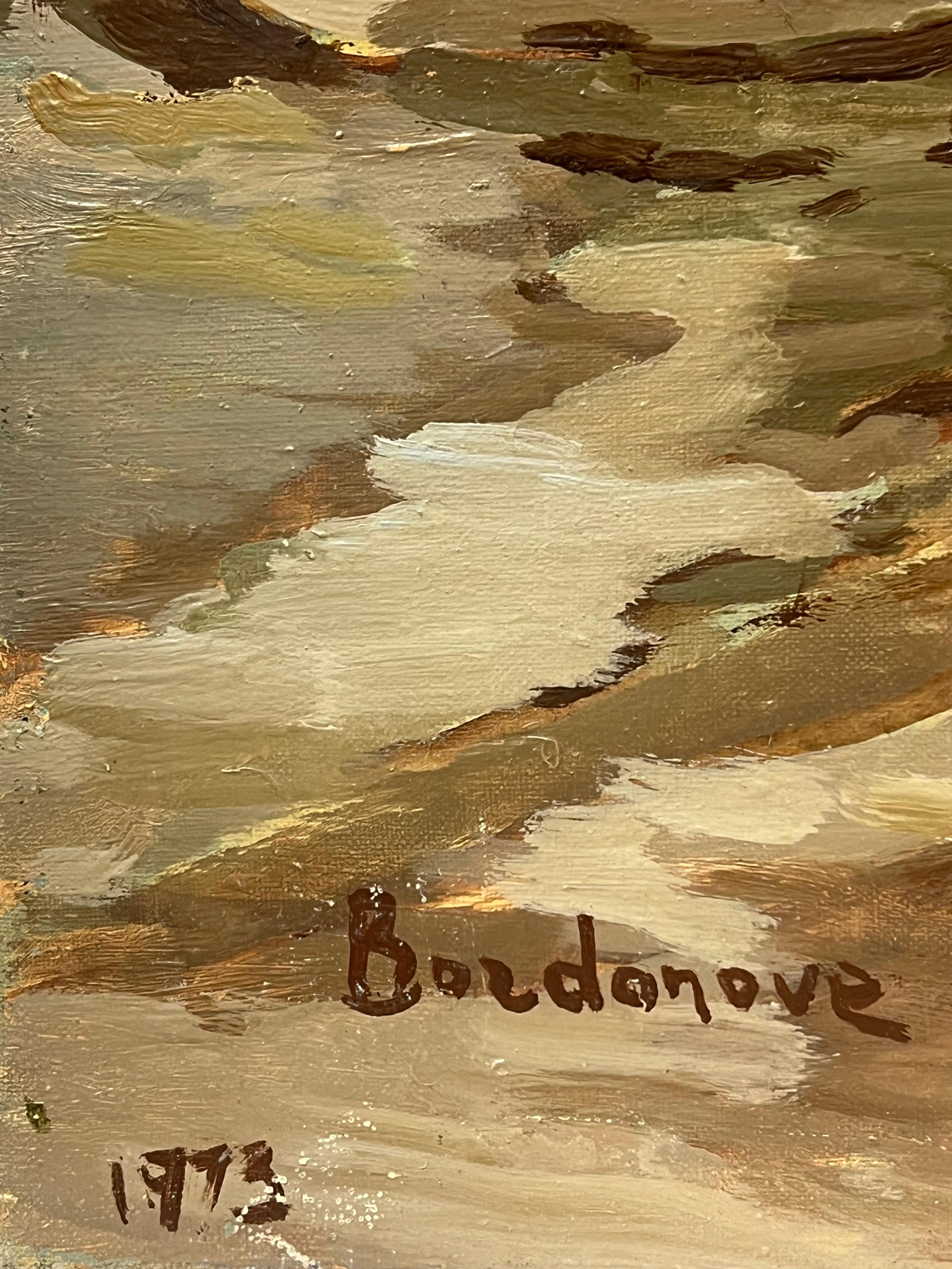 1970's Französisch Post-Impressionist Ölgemälde Alte Fischerboote Low Tide Harbor im Angebot 3