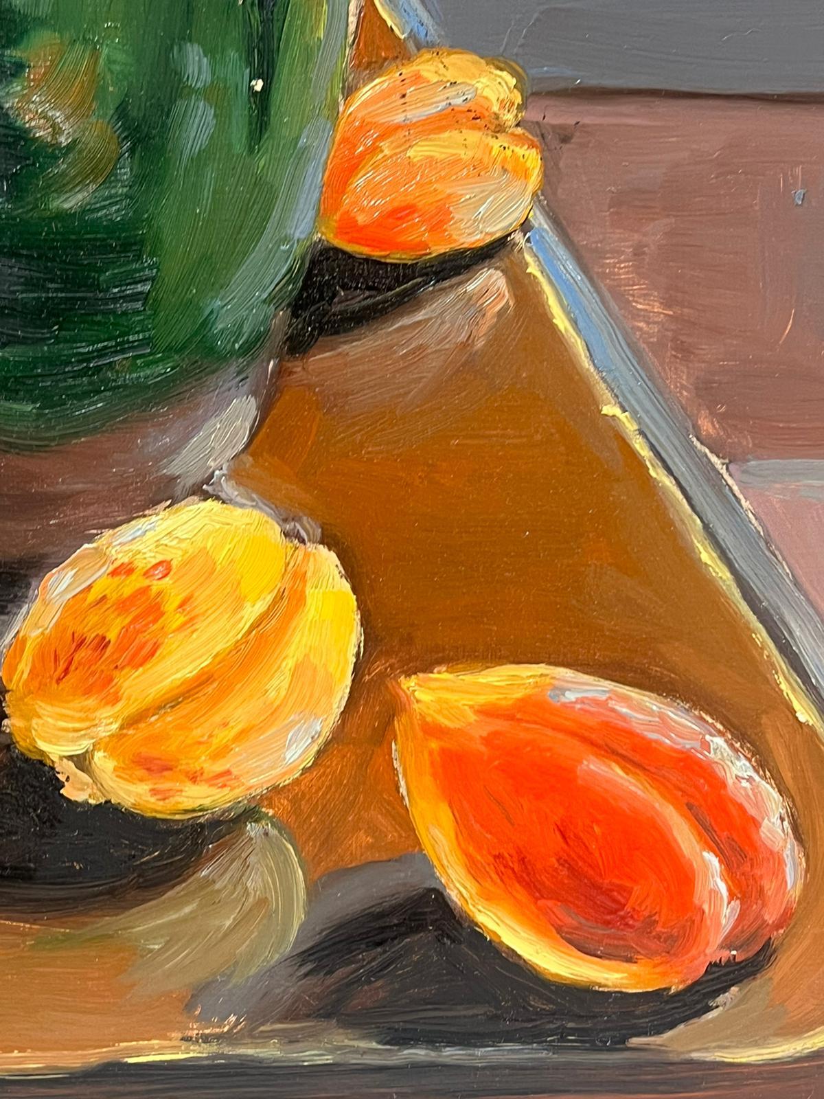 1970's Französisch Post-Impressionist signiert Ölgemälde Aprikosen in grüner Schale (Impressionismus), Painting, von Georges Bordonove