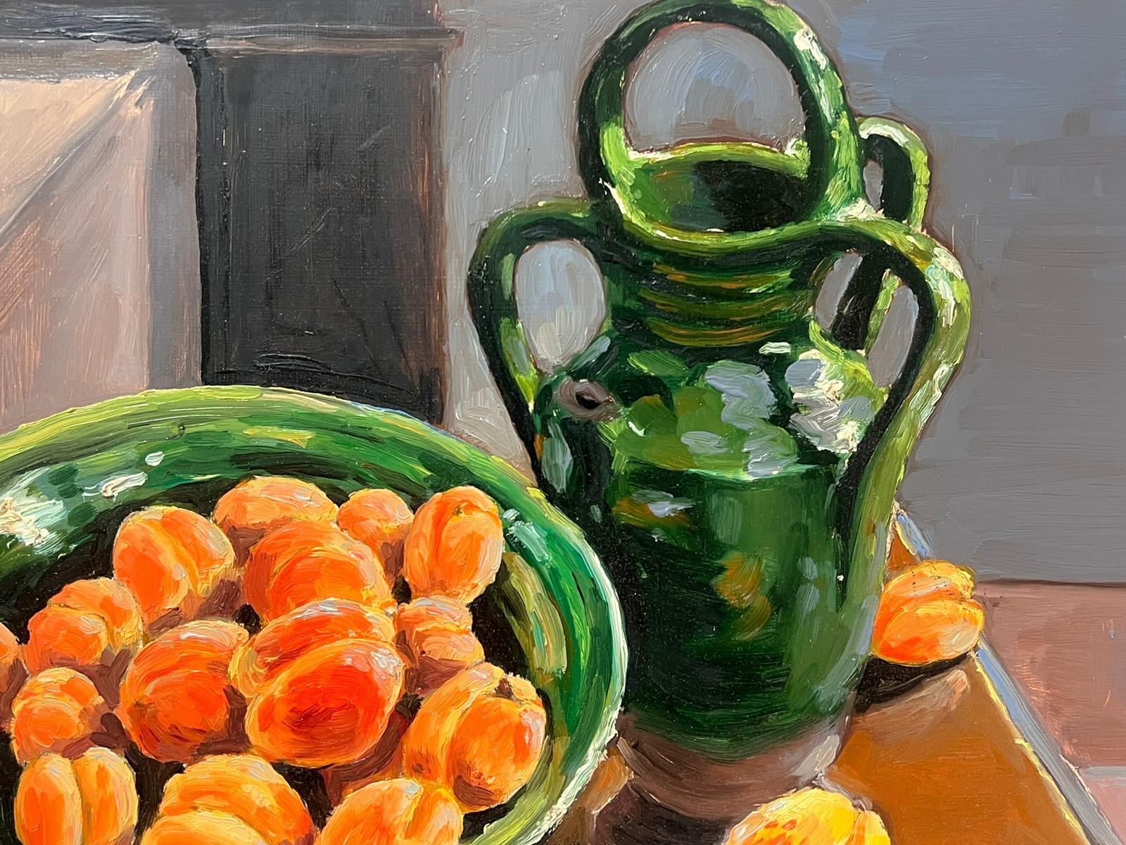 1970's Französisch Post-Impressionist signiert Ölgemälde Aprikosen in grüner Schale im Angebot 2