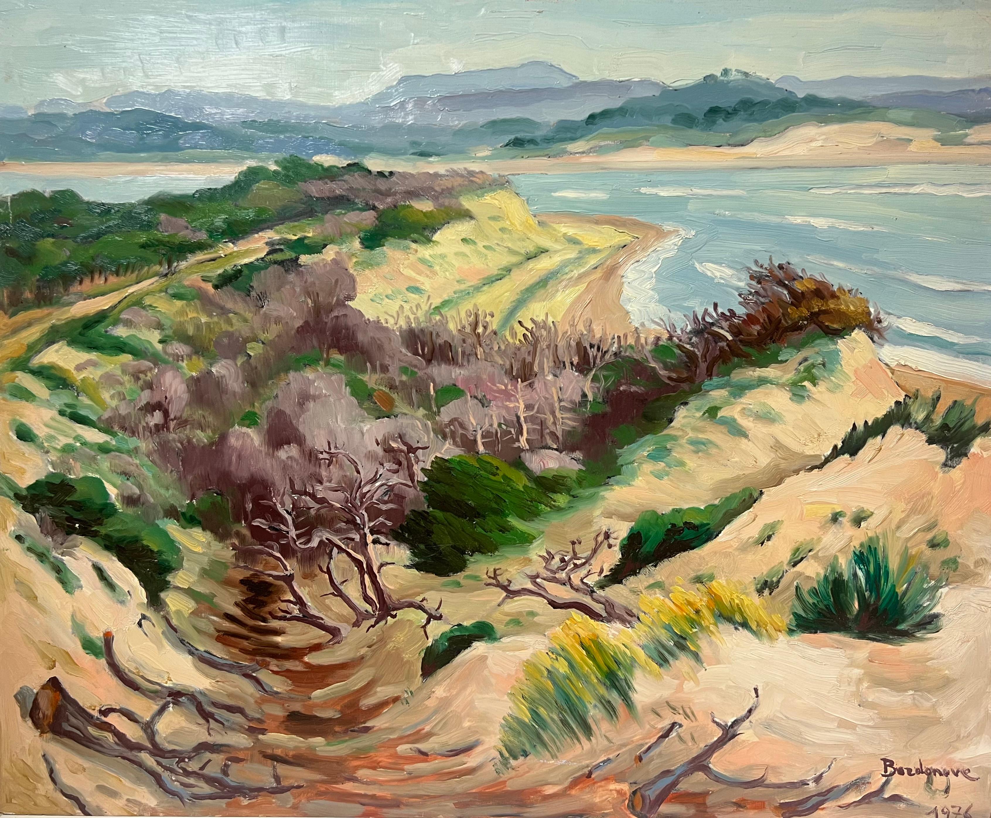 Georges Bordonove Landscape Painting - 1970's French Post Impressionist Signed Oil Painting Sand Dunes on the Beach