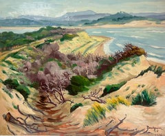 1970's French Post Impressionist Signed Oil Painting Sand Dunes on the Beach