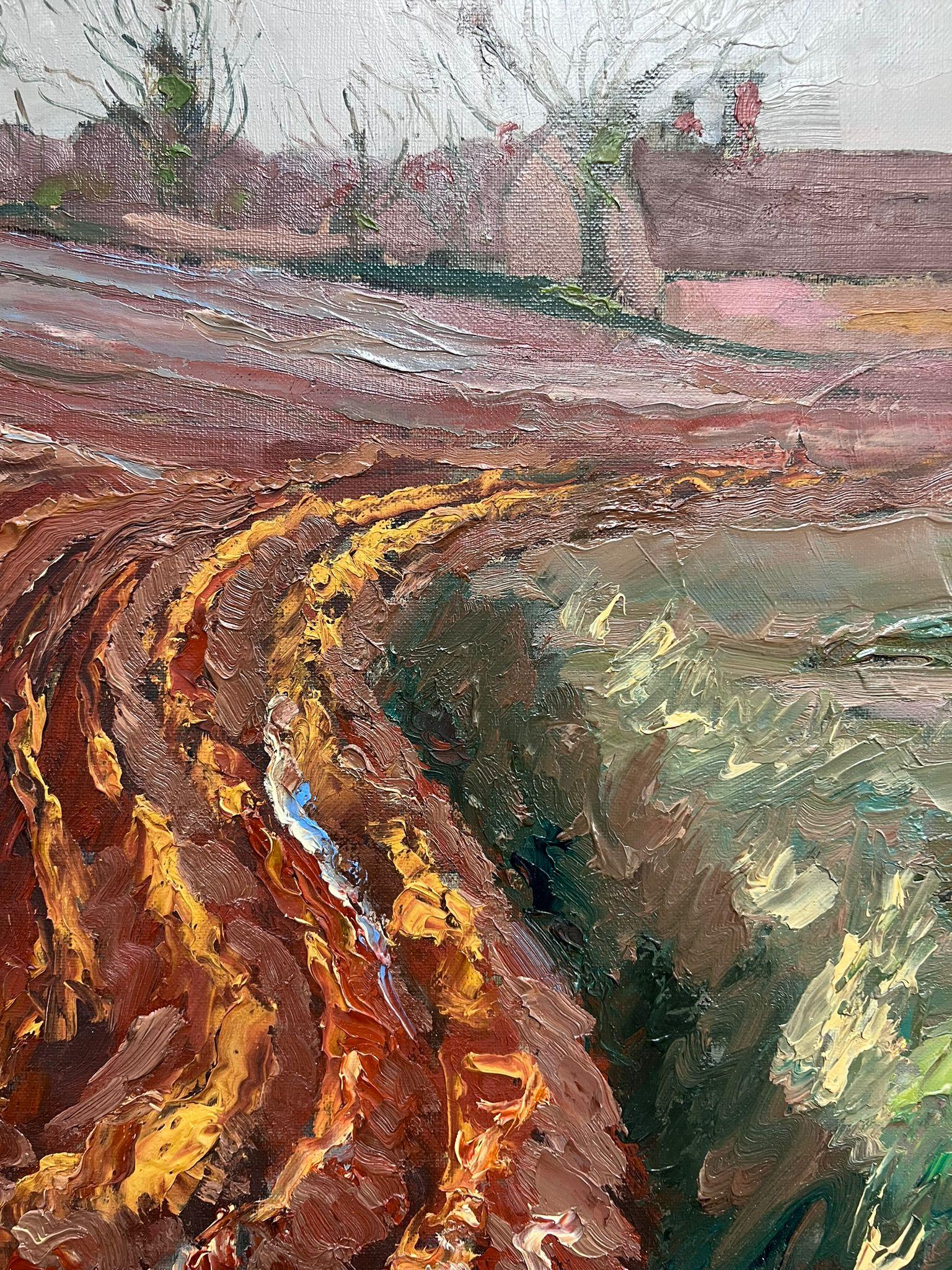 Französischer postimpressionistischer signierter Öl Rural Autumn Furloughed Fields, 1970er Jahre (Impressionismus), Painting, von Georges Bordonove