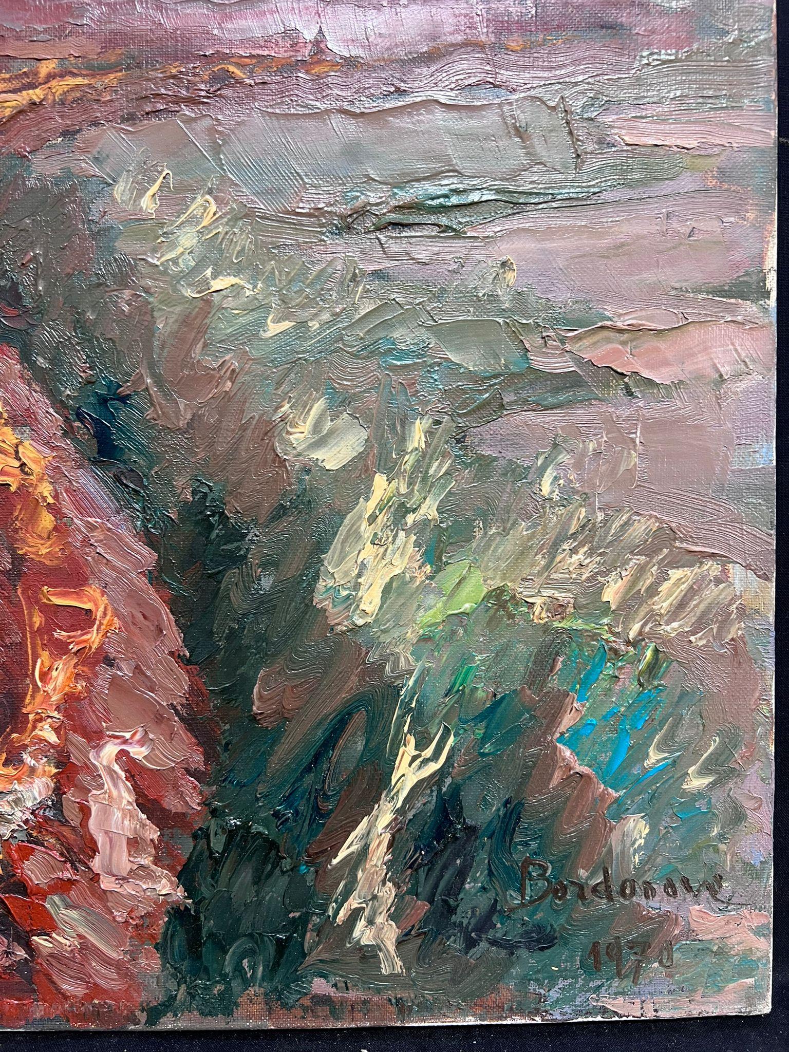 Französischer postimpressionistischer signierter Öl Rural Autumn Furloughed Fields, 1970er Jahre im Angebot 1