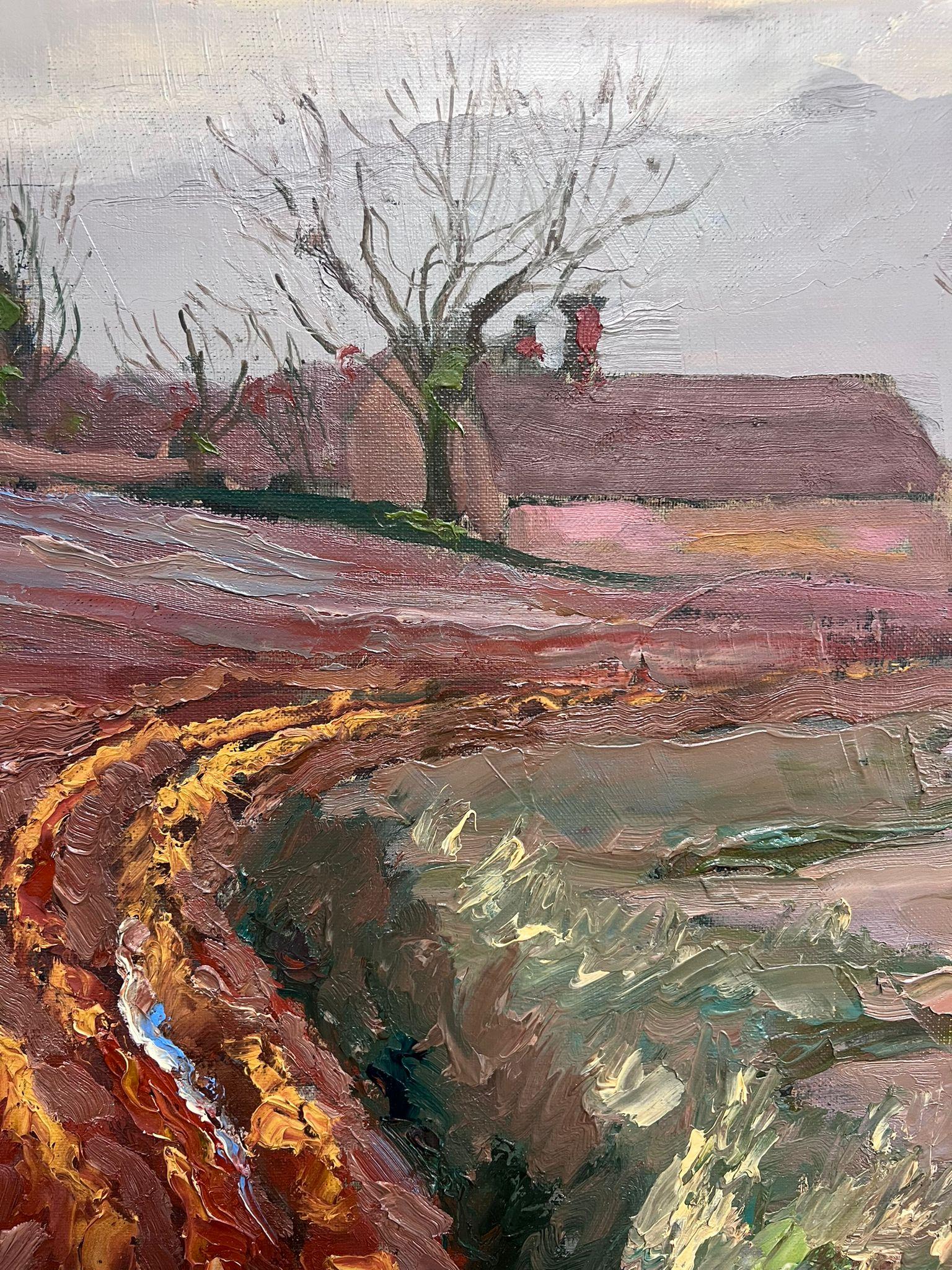 Französischer postimpressionistischer signierter Öl Rural Autumn Furloughed Fields, 1970er Jahre im Angebot 2