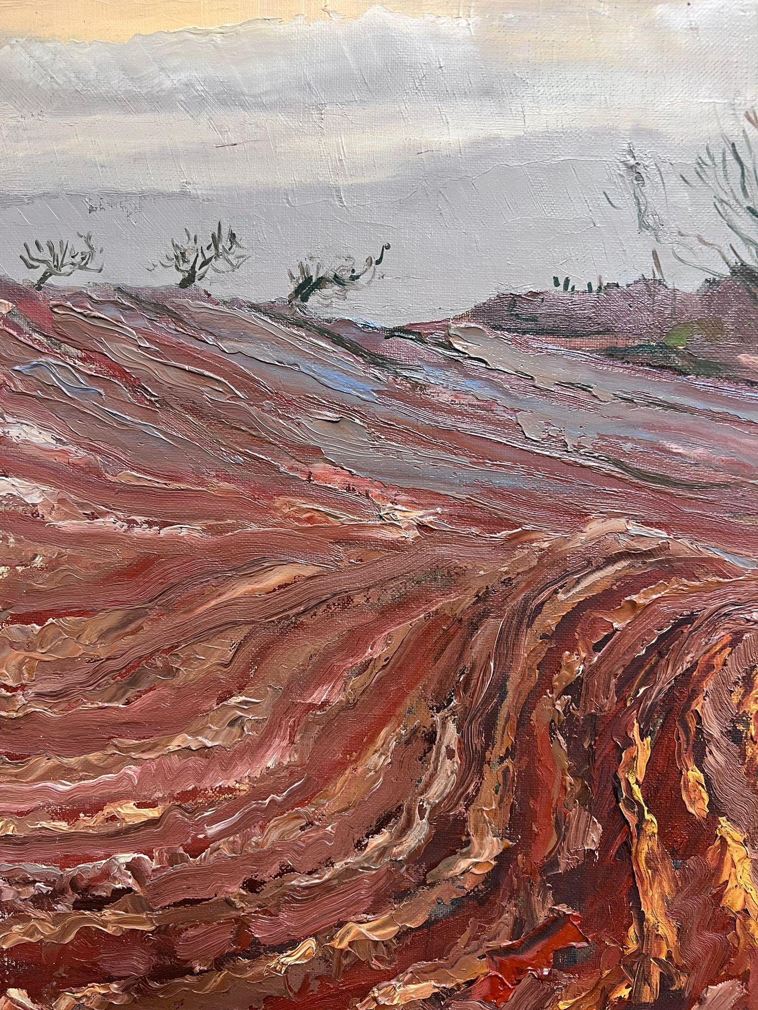 Französischer postimpressionistischer signierter Öl Rural Autumn Furloughed Fields, 1970er Jahre im Angebot 3