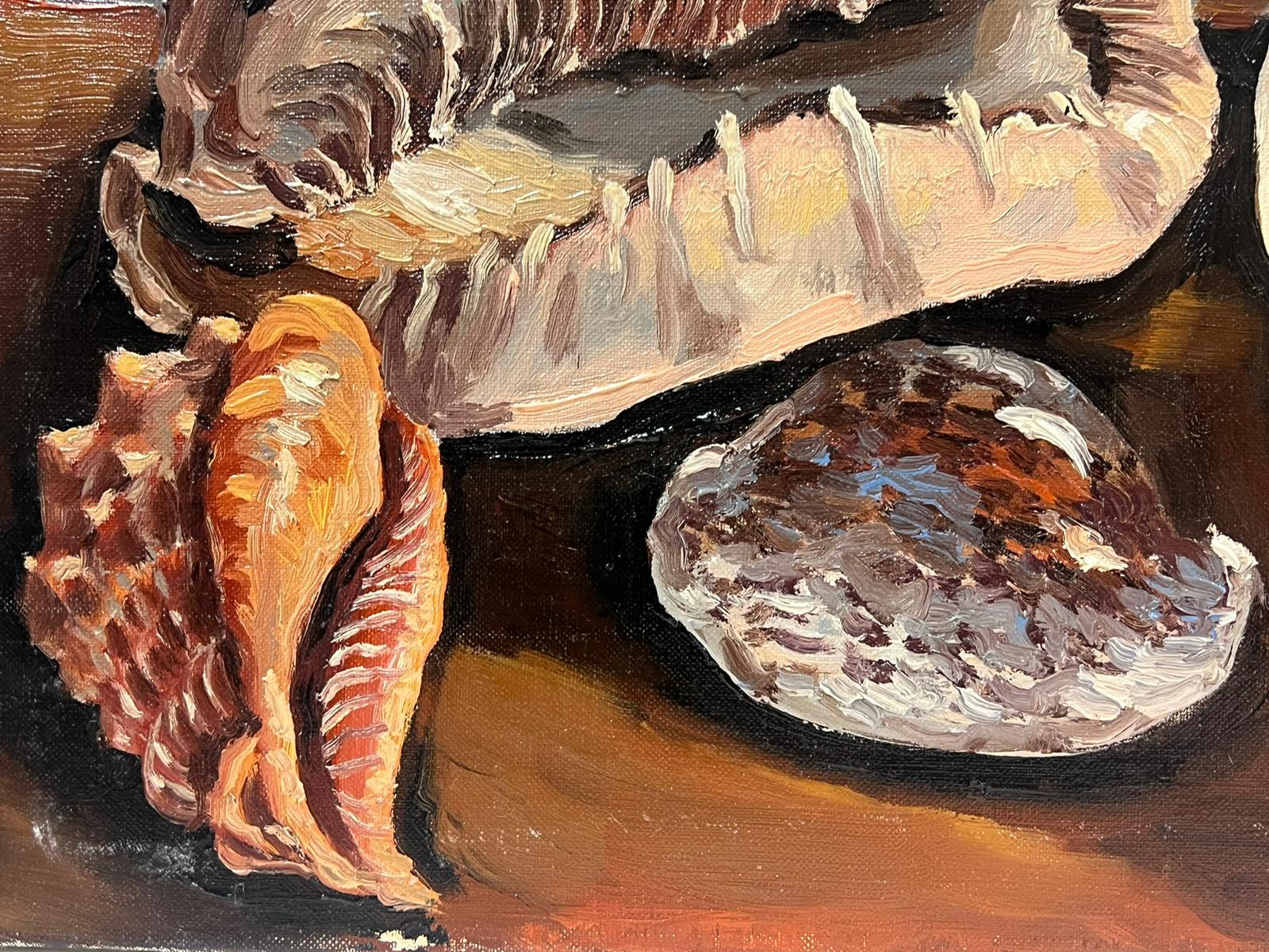 1970s French Signed Oil Painting Large Seashells Brittany Fishing Harbor exhibit For Sale 5