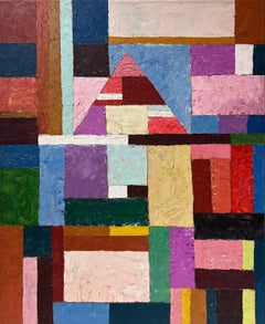 Pintura al óleo de composición abstracta cubista francesa del siglo XX sobre lienzo