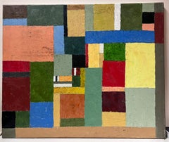 20th Century French Impressionist Oil Cubist Squares & Color Patterns on canvas